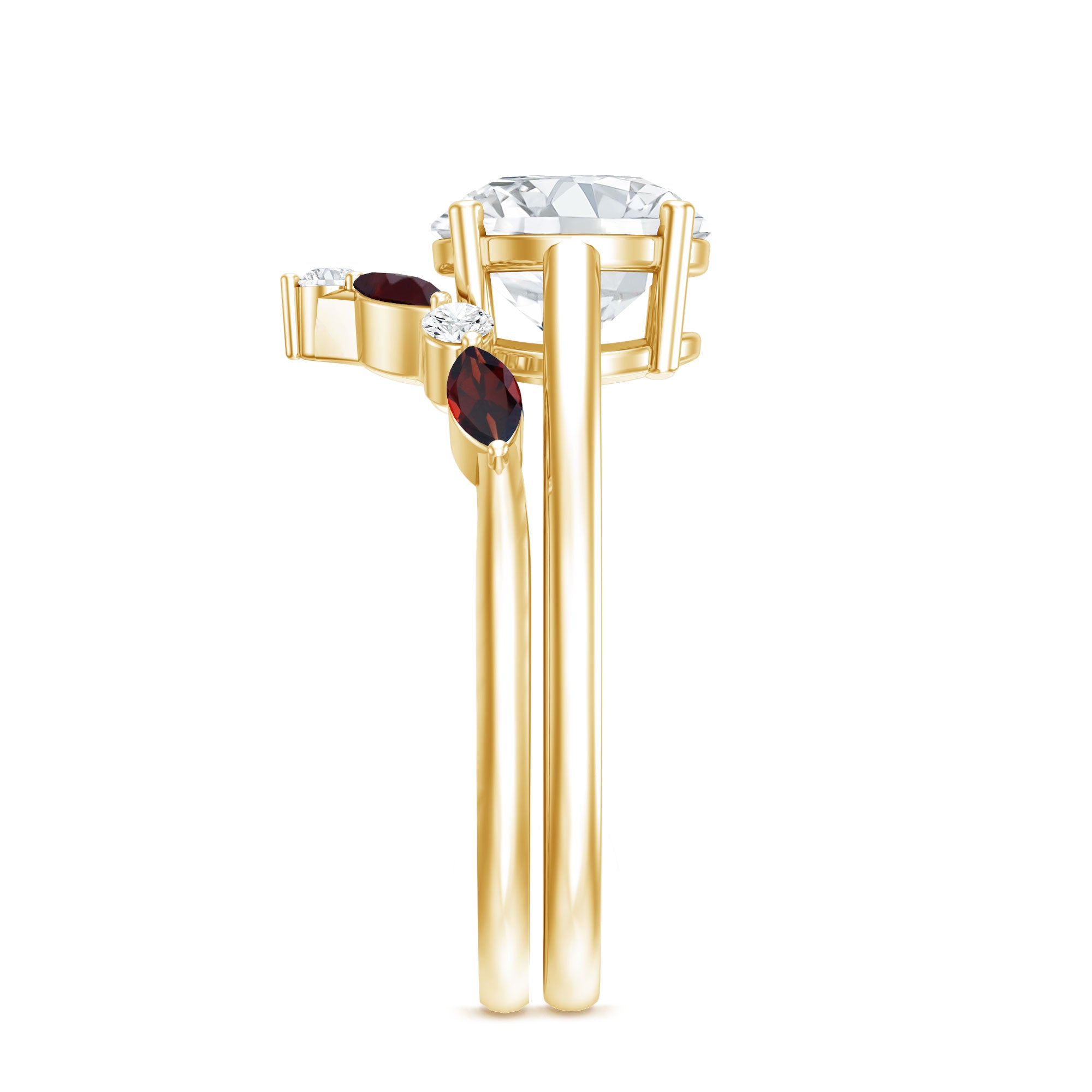 Certified 8 MM Lab Grown Diamond Bridal Ring Set With Garnet Enhancer Lab - ( EF-VS ) - Rosec Jewels