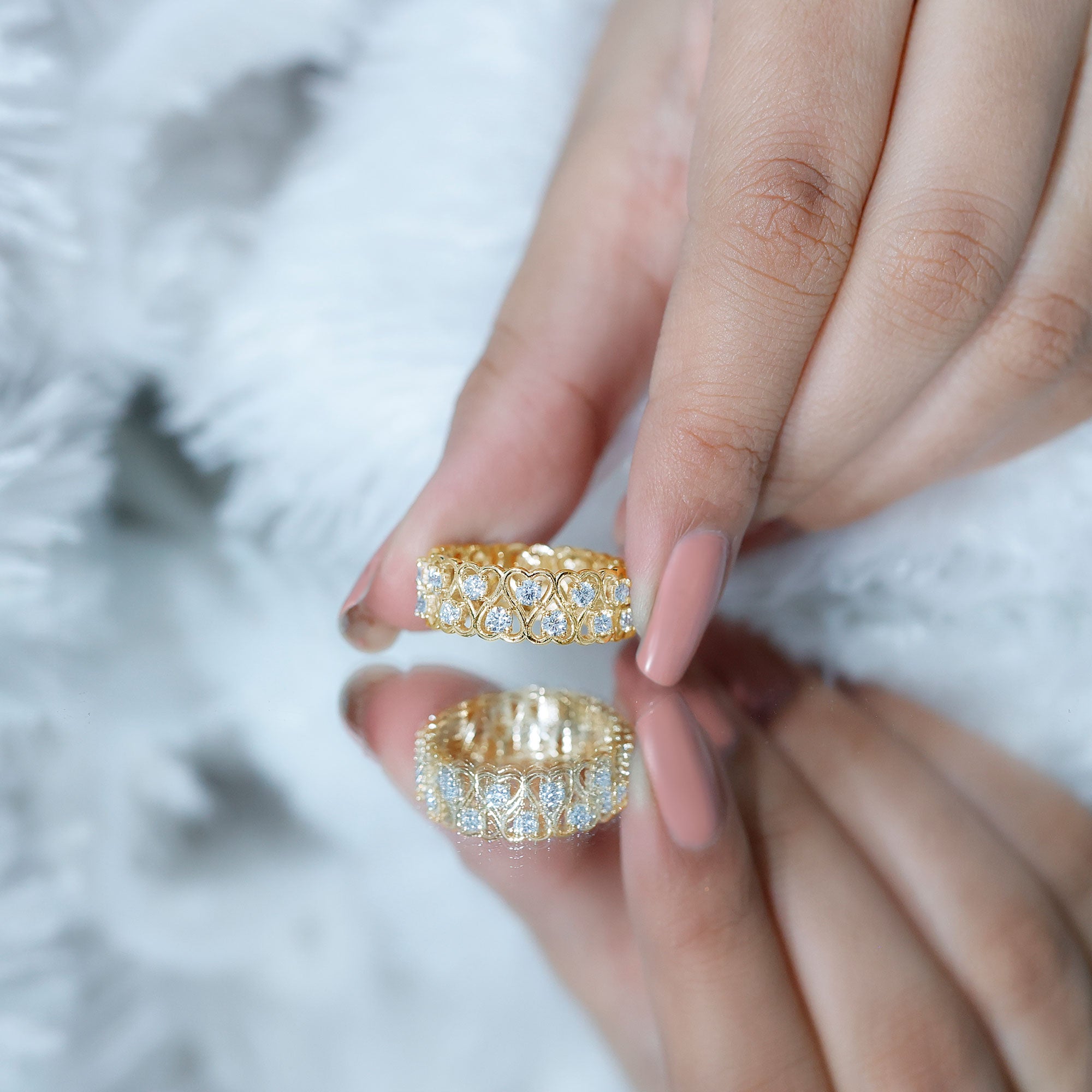 Certified Lab Grown Diamond Heart Eternity Band Ring Lab - ( EF-VS ) - Rosec Jewels