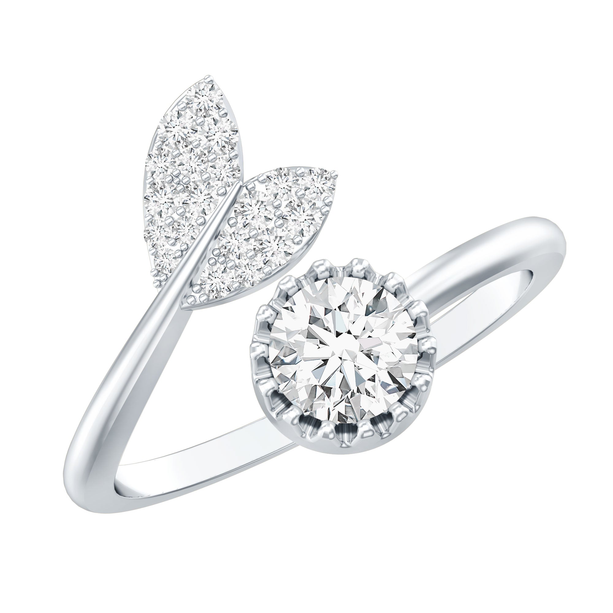 Certified 5 MM Round Lab Grown Diamond Tail Cuff Ring Lab - ( EF-VS ) - Rosec Jewels