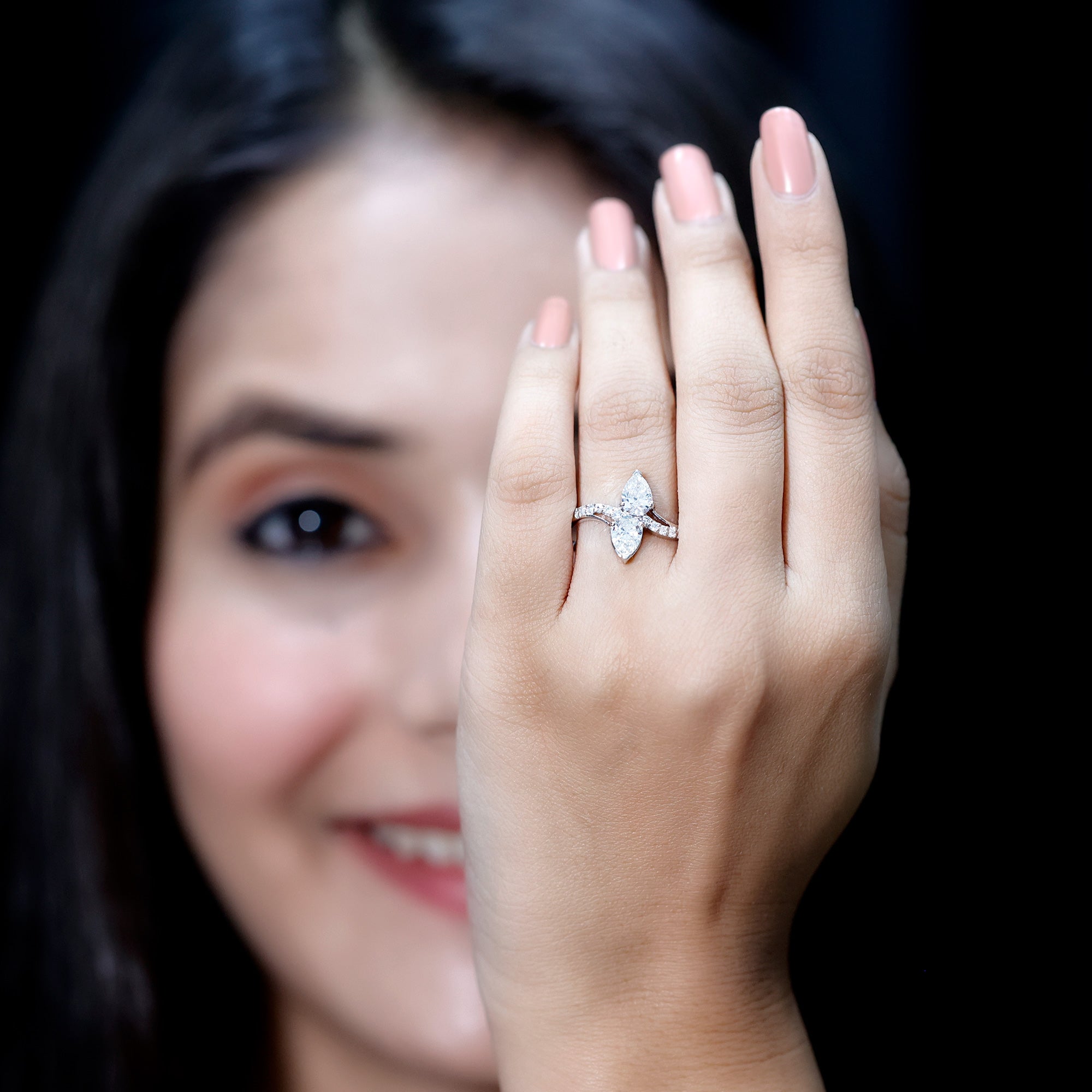 Certified Lab Grown Diamond 2 Stone Engagement Ring For Women Lab - ( EF-VS ) - Rosec Jewels