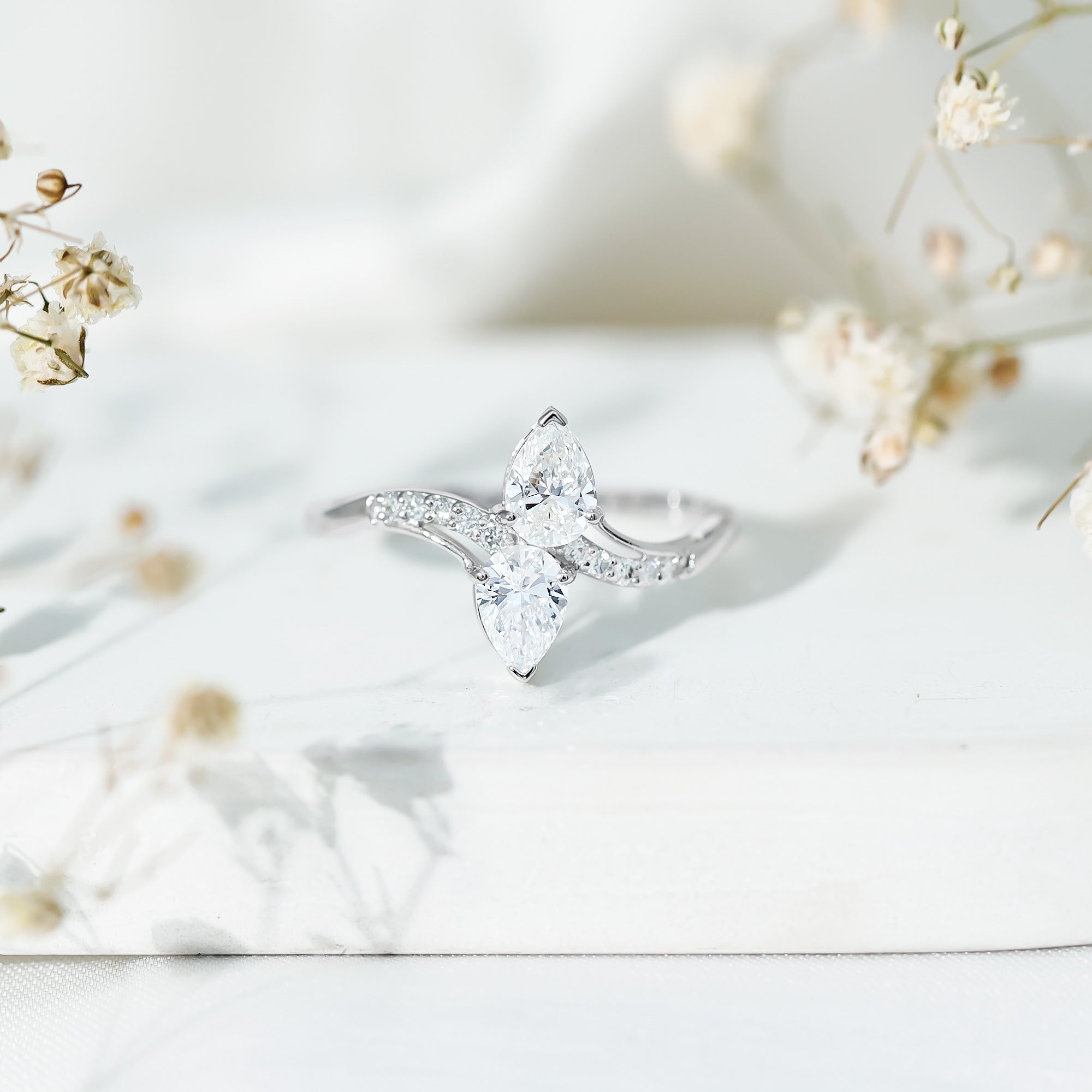Certified Lab Grown Diamond 2 Stone Engagement Ring For Women Lab - ( EF-VS ) - Rosec Jewels