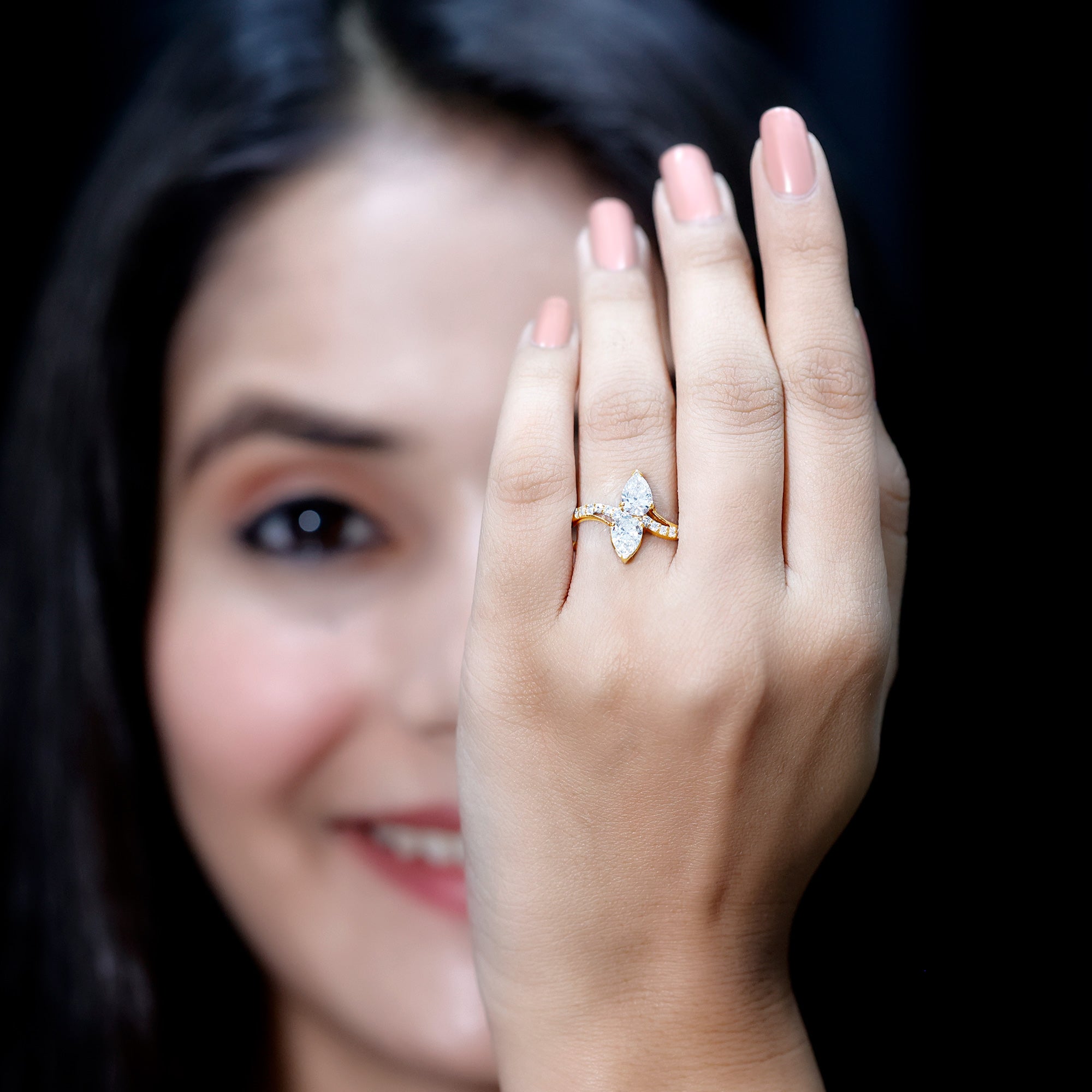 Certified Lab Grown Diamond 2 Stone Engagement Ring For Women Lab - ( EF-VS ) - Rosec Jewels