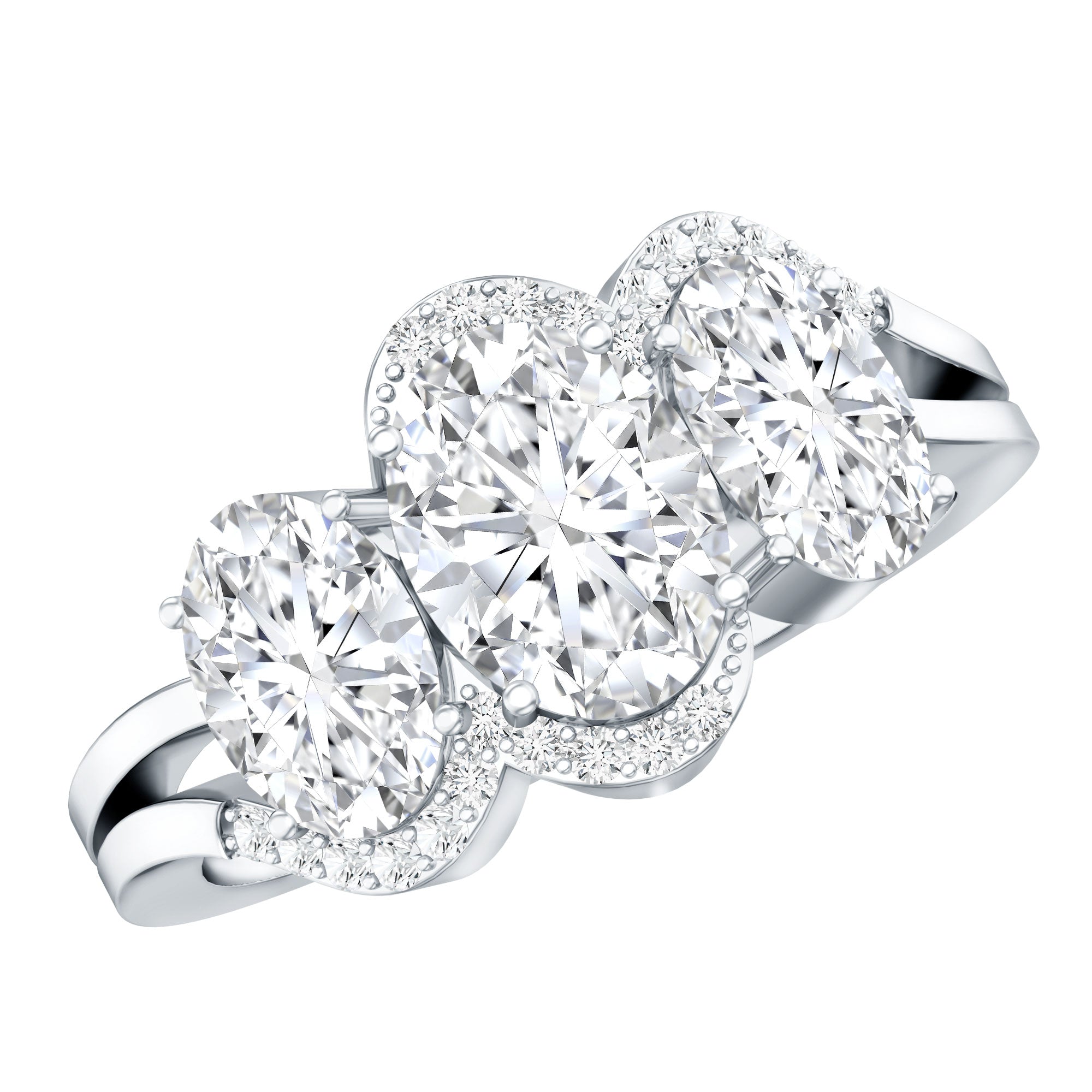 Certified Oval Lab Grown Diamond Three Stone Engagement Ring Lab - ( EF-VS ) - Rosec Jewels
