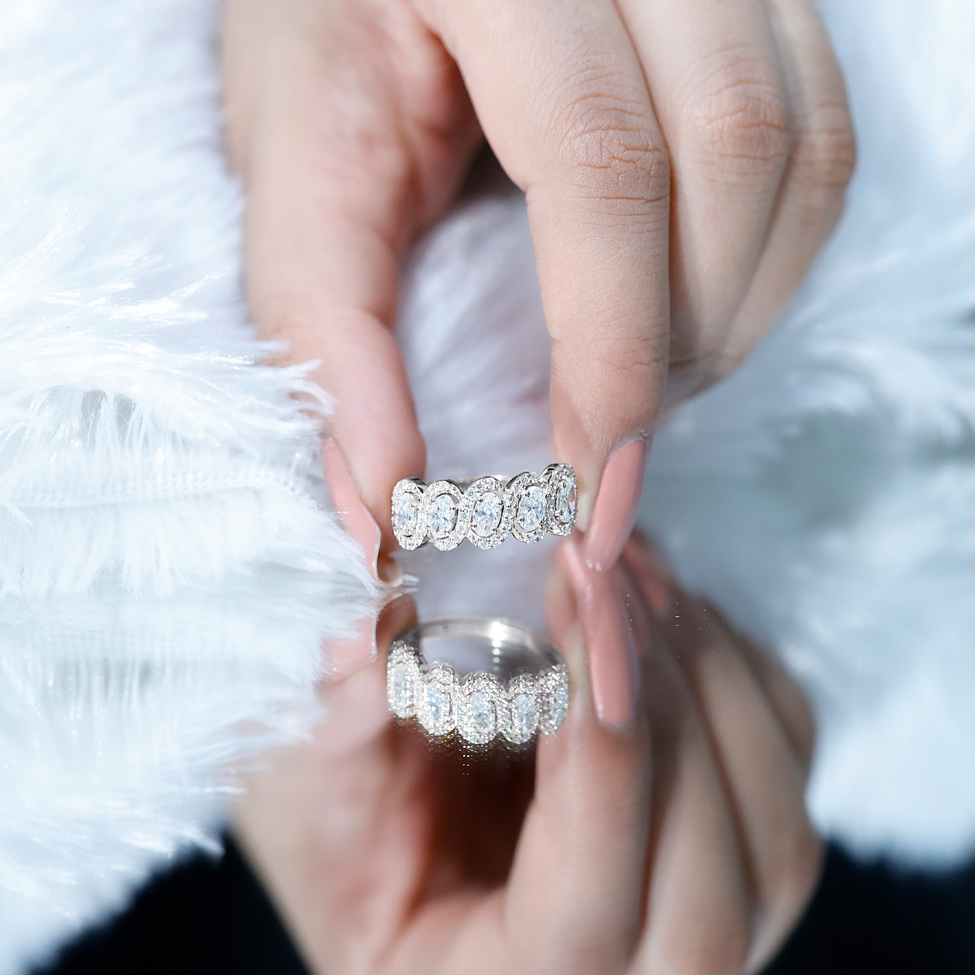 Certified Oval Lab Grown Diamond Designer Eternity Ring Lab - ( EF-VS ) - Rosec Jewels
