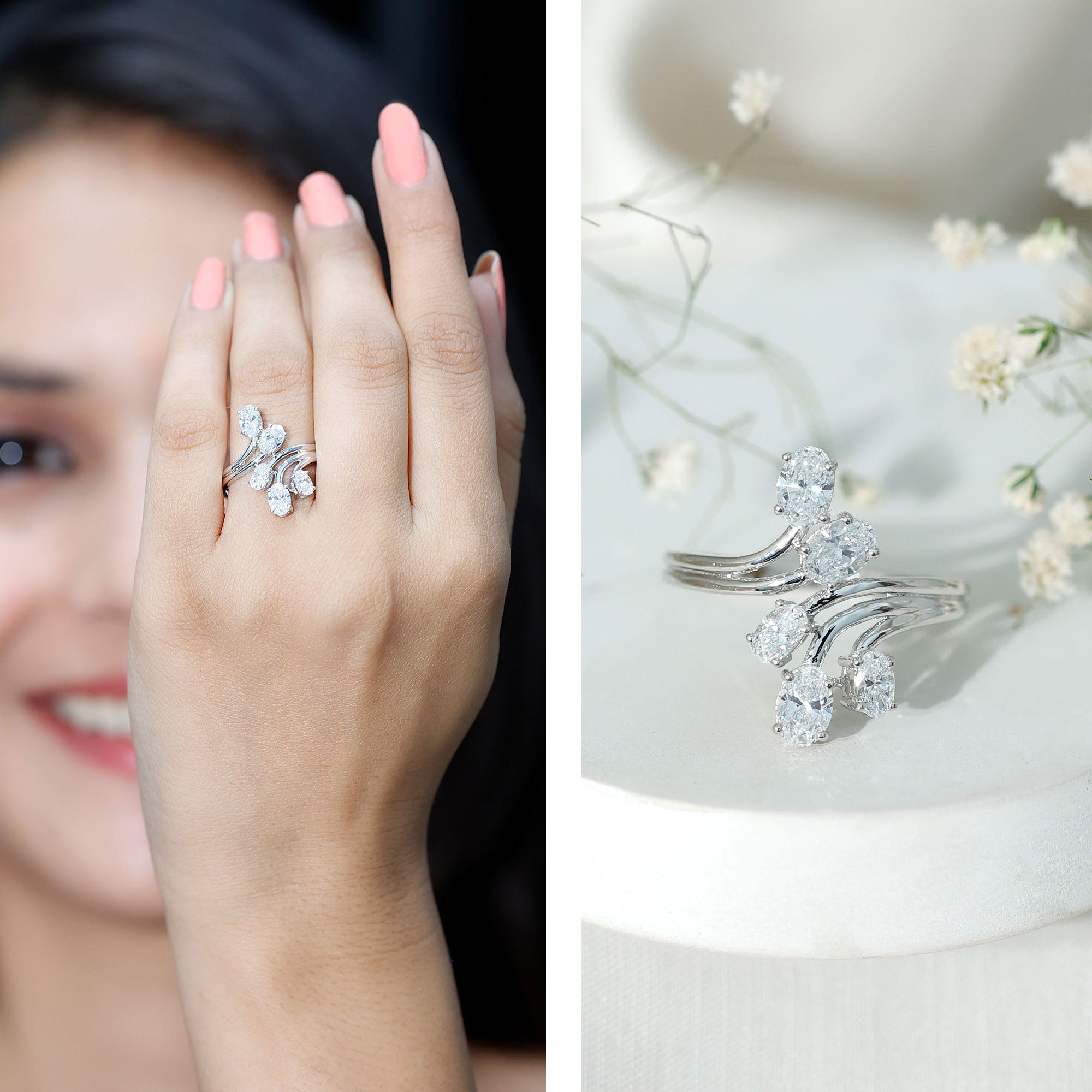 Certified Oval Lab Grown Diamond Designer Cocktail Ring Lab - ( EF-VS ) - Rosec Jewels