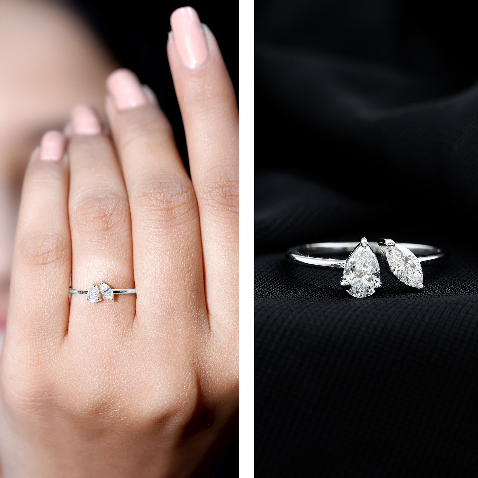 Certified Lab Grown Diamond Two Stone Promise Ring Lab - ( EF-VS ) - Rosec Jewels