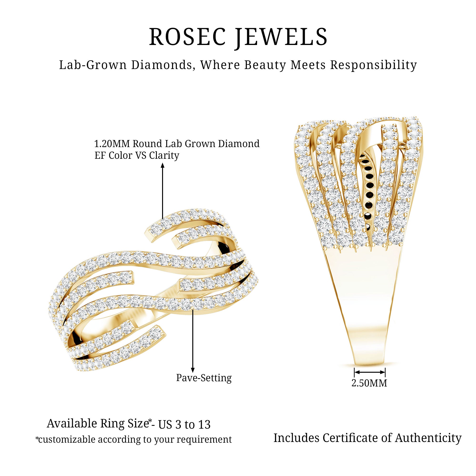 Certified Lab Grown Diamond Wide Wedding Band Lab - ( EF-VS ) - Rosec Jewels