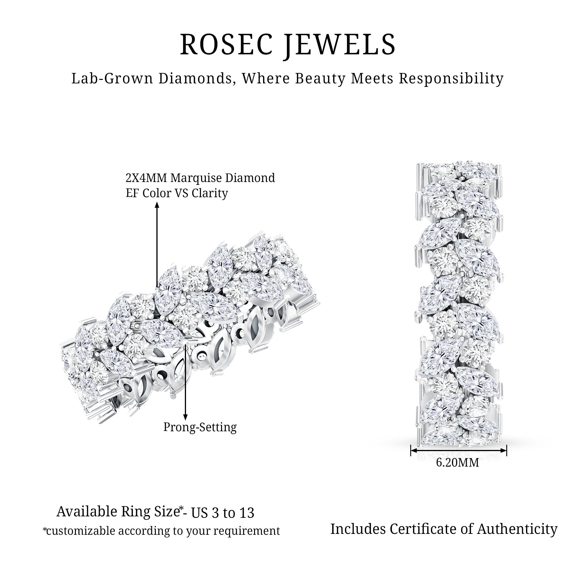 Certified Lab Grown Diamond Leaf Wedding Band Lab - ( EF-VS ) - Rosec Jewels