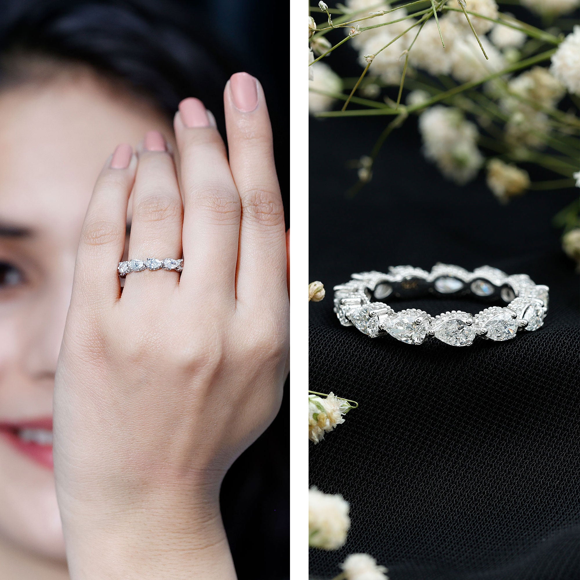 Certified Pear Shape Lab Grown Diamond Eternity Ring Lab - ( EF-VS ) - Rosec Jewels