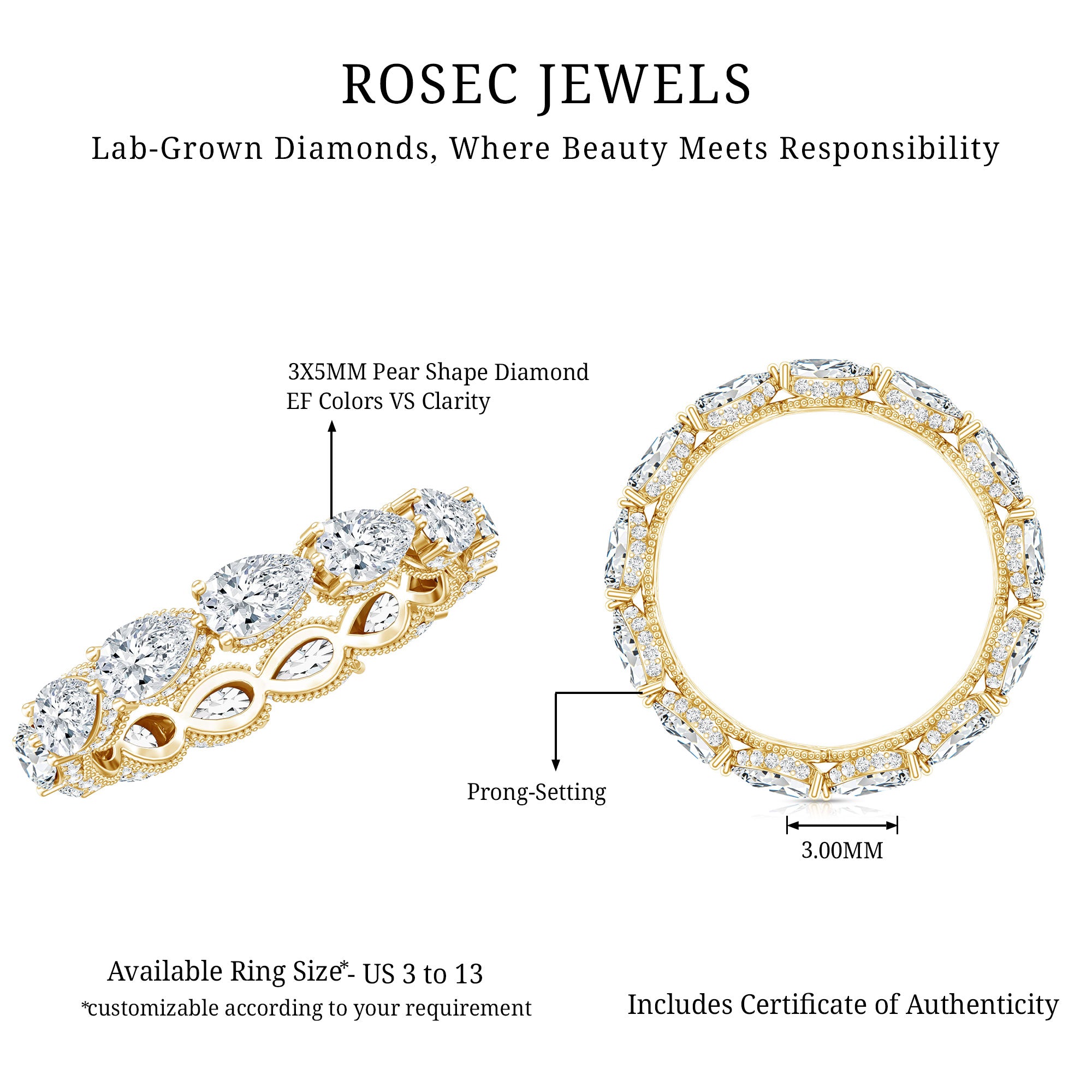 Certified Pear Shape Lab Grown Diamond Eternity Ring Lab - ( EF-VS ) - Rosec Jewels