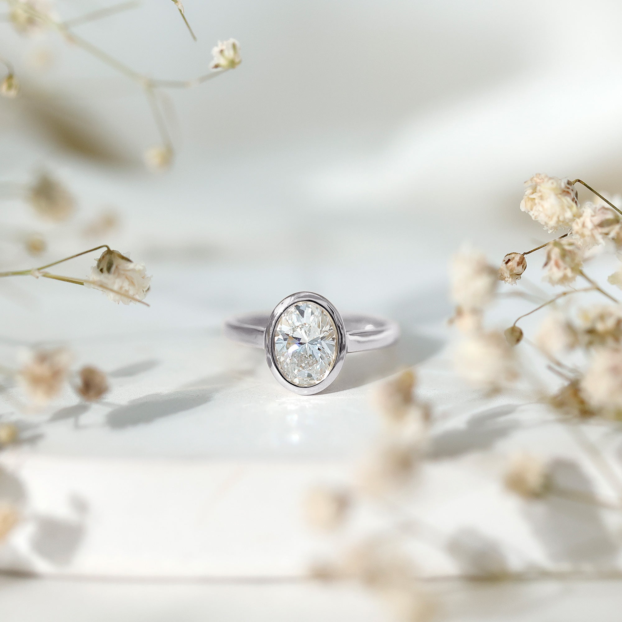 Certified 6X8 MM Lab Grown Diamond Bezel Set Engagement Ring Lab - ( EF-VS ) - Rosec Jewels