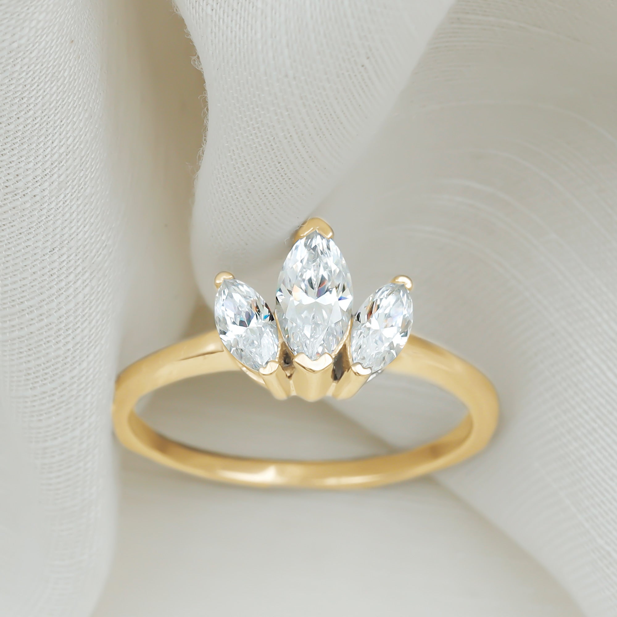 Rosec Jewels-Marquise Cut Lab Grown Diamond 3 Stone Engagement Ring
