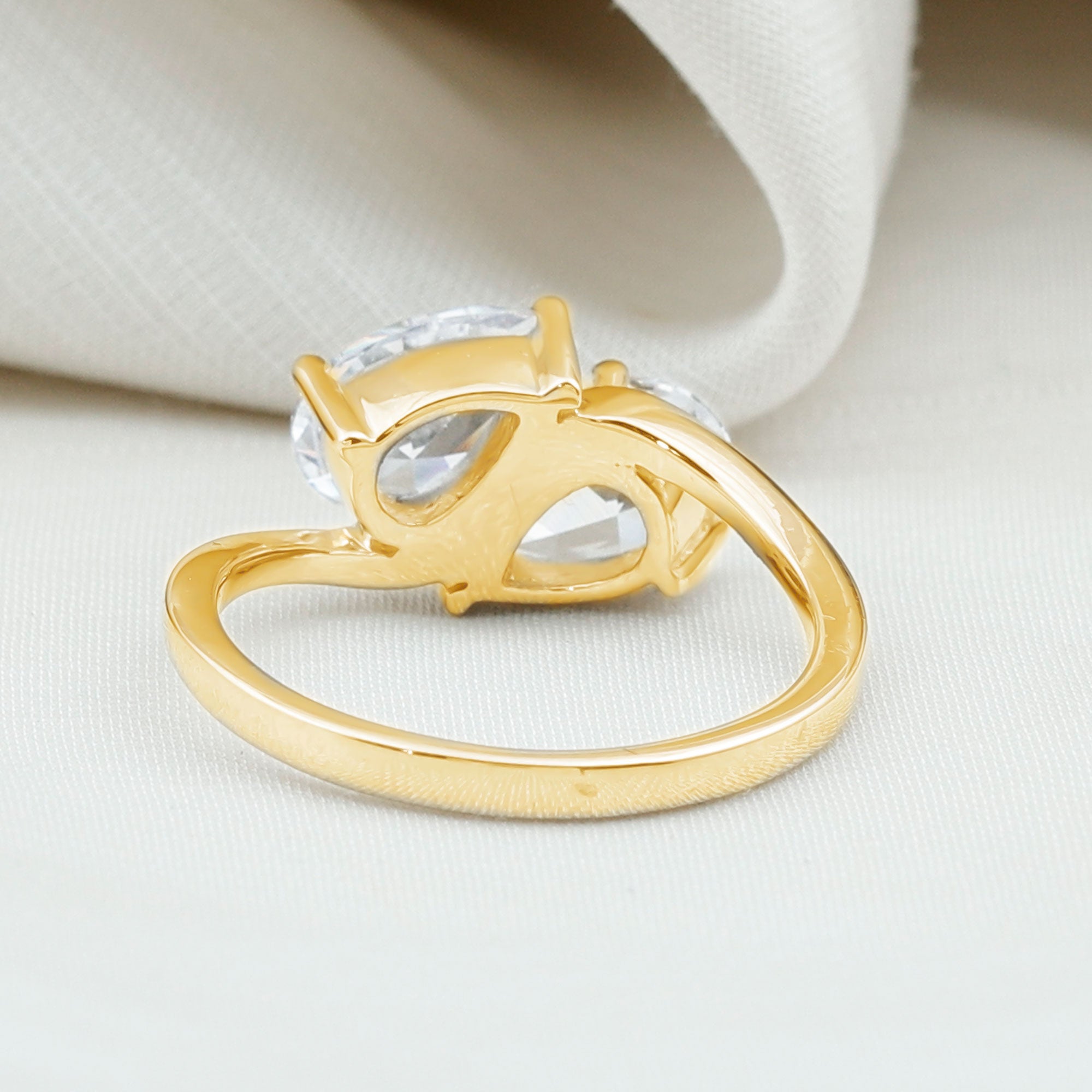 6X8 MM Pear Shaped Lab Grown Diamond Two Stone Engagement Ring Lab - ( EF-VS ) - Rosec Jewels