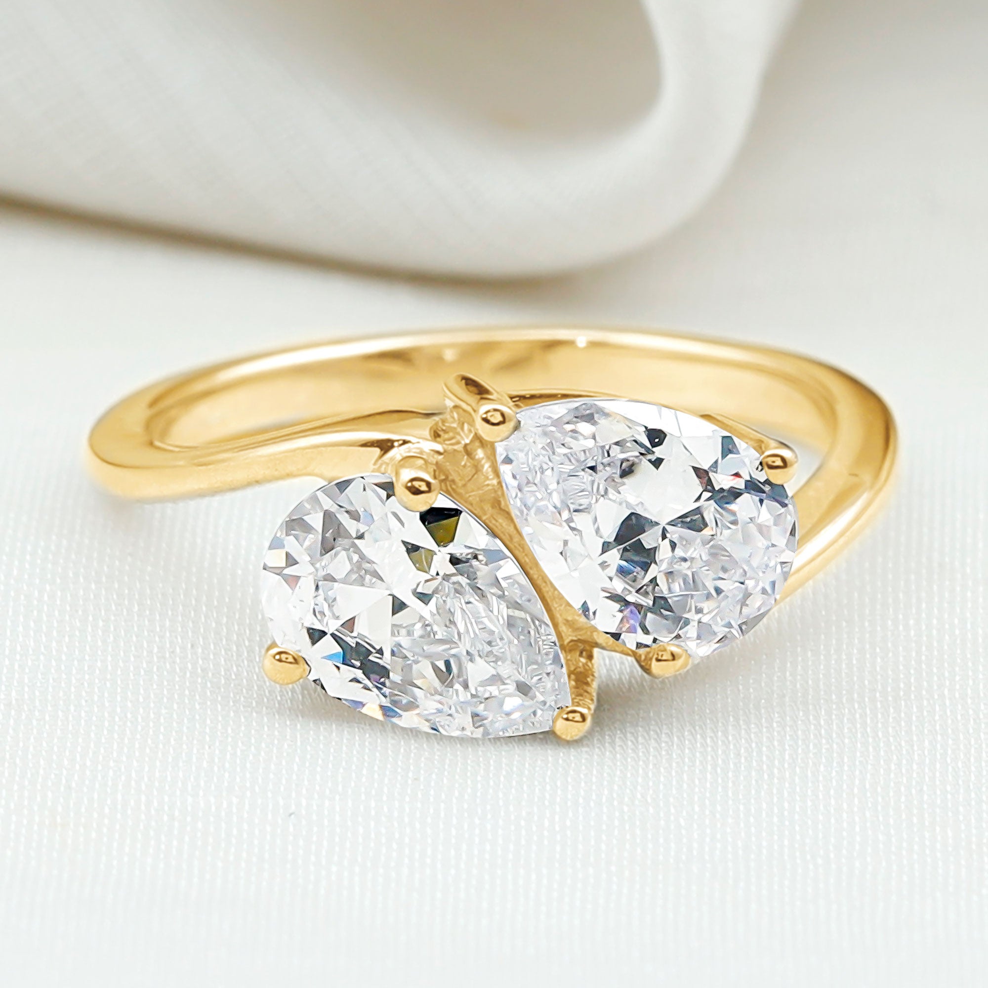 6X8 MM Pear Shaped Lab Grown Diamond Two Stone Engagement Ring Lab - ( EF-VS ) - Rosec Jewels