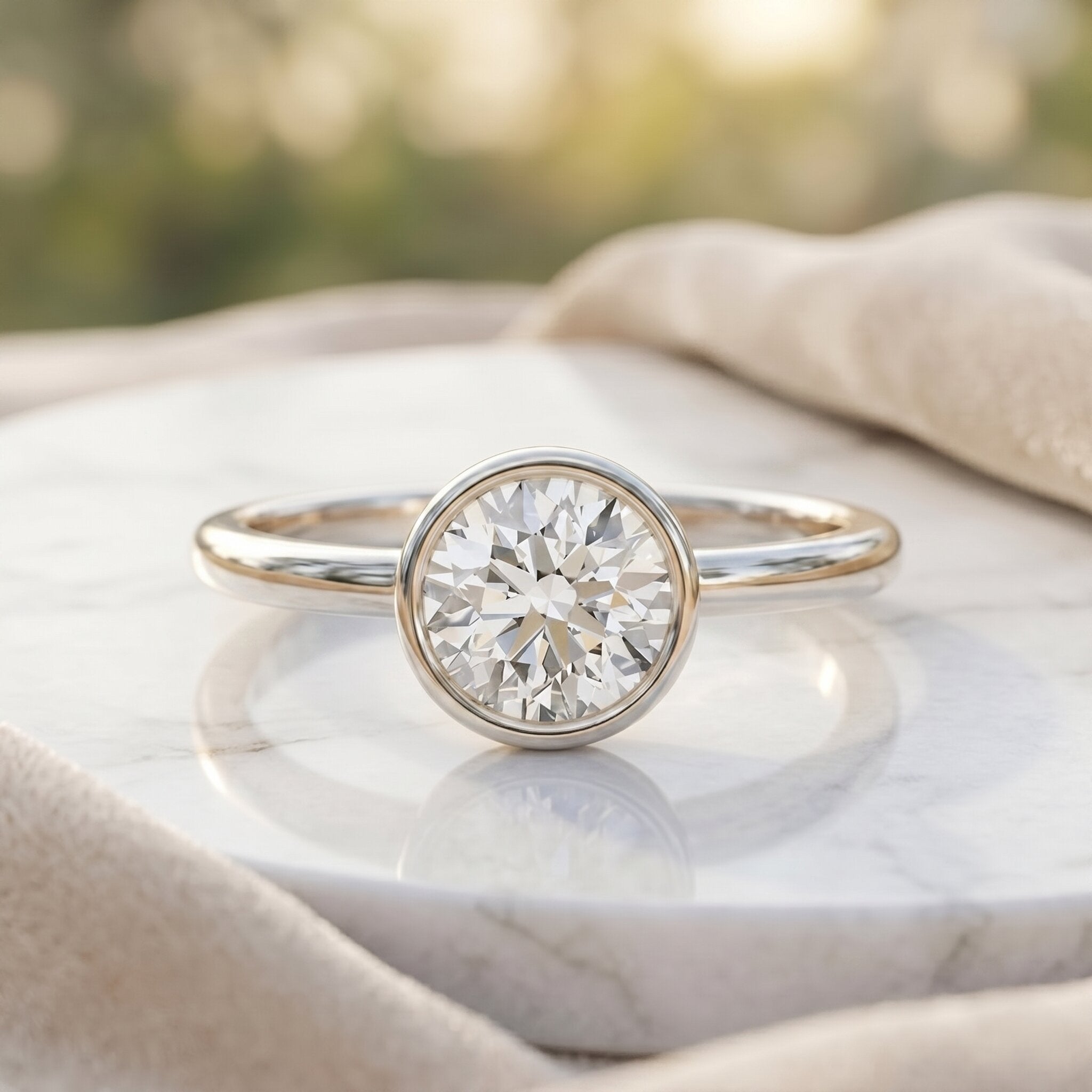 IGI Certified 1 CT Lab Grown Diamond Ring in Bezel Setting Lab - ( E-VS1 ) - Rosec Jewels