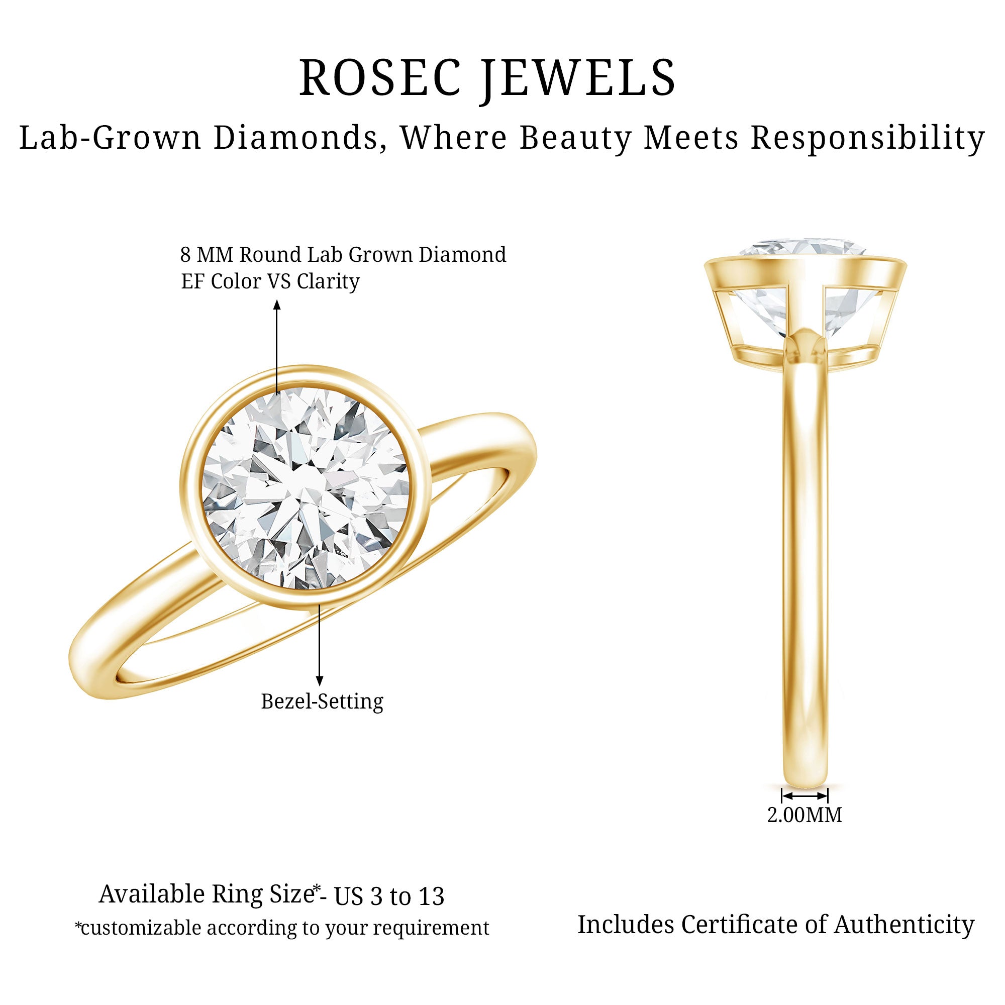 2 CT IGI Certified Lab Grown Diamond Solitaire Engagement Ring Lab - ( EF-VS ) - Rosec Jewels