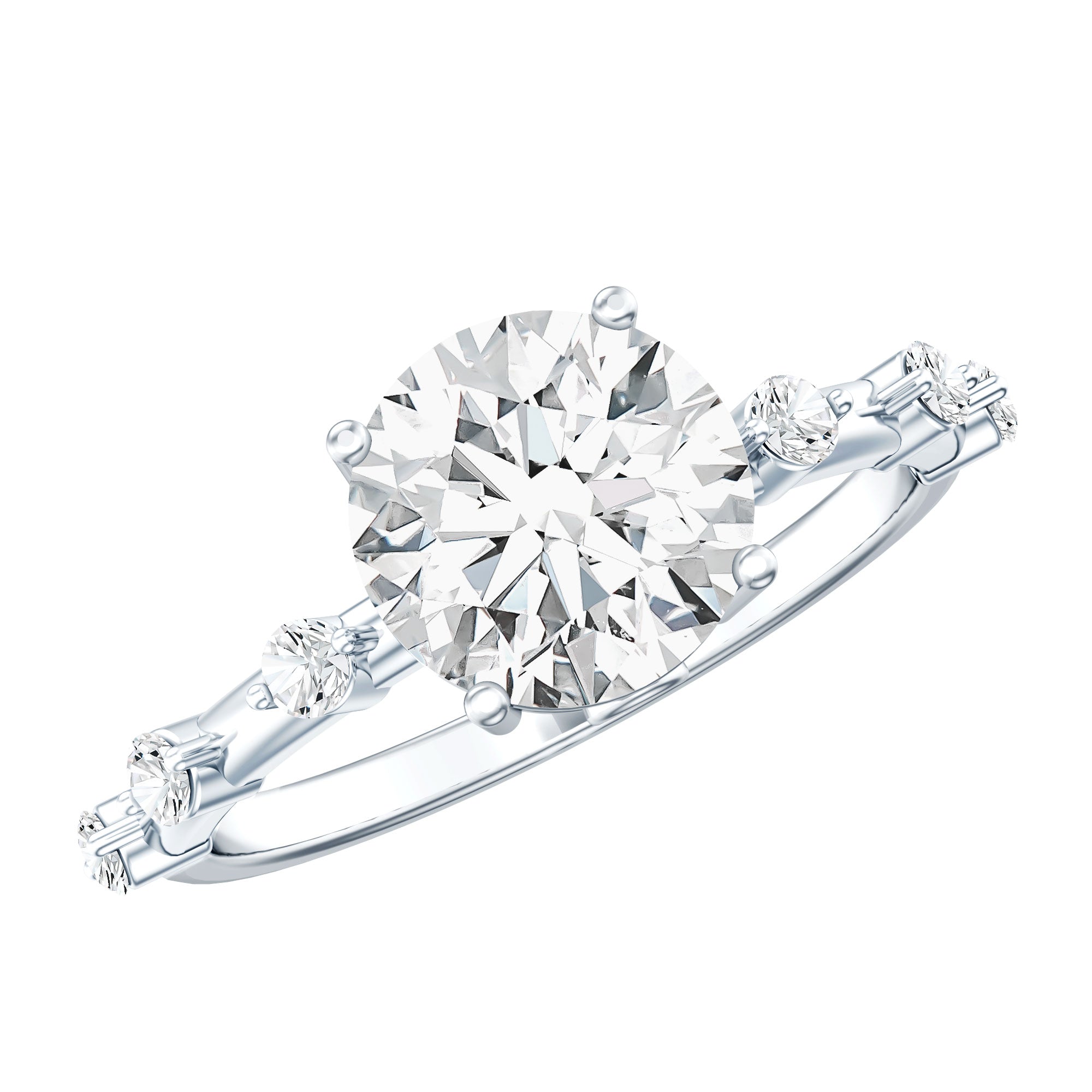 IGI Certified Lab Grown 2 CT Diamond Engagement Ring with Side Stone Lab - ( E-VS1 ) - Rosec Jewels