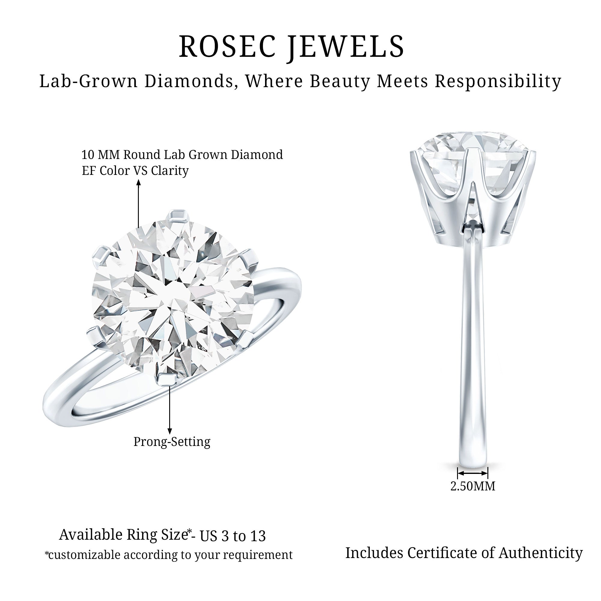 4 Carat Lab Created Diamond Solitaire Engagement Ring with IGI Certificate Lab - ( E-VS1 ) - Rosec Jewels