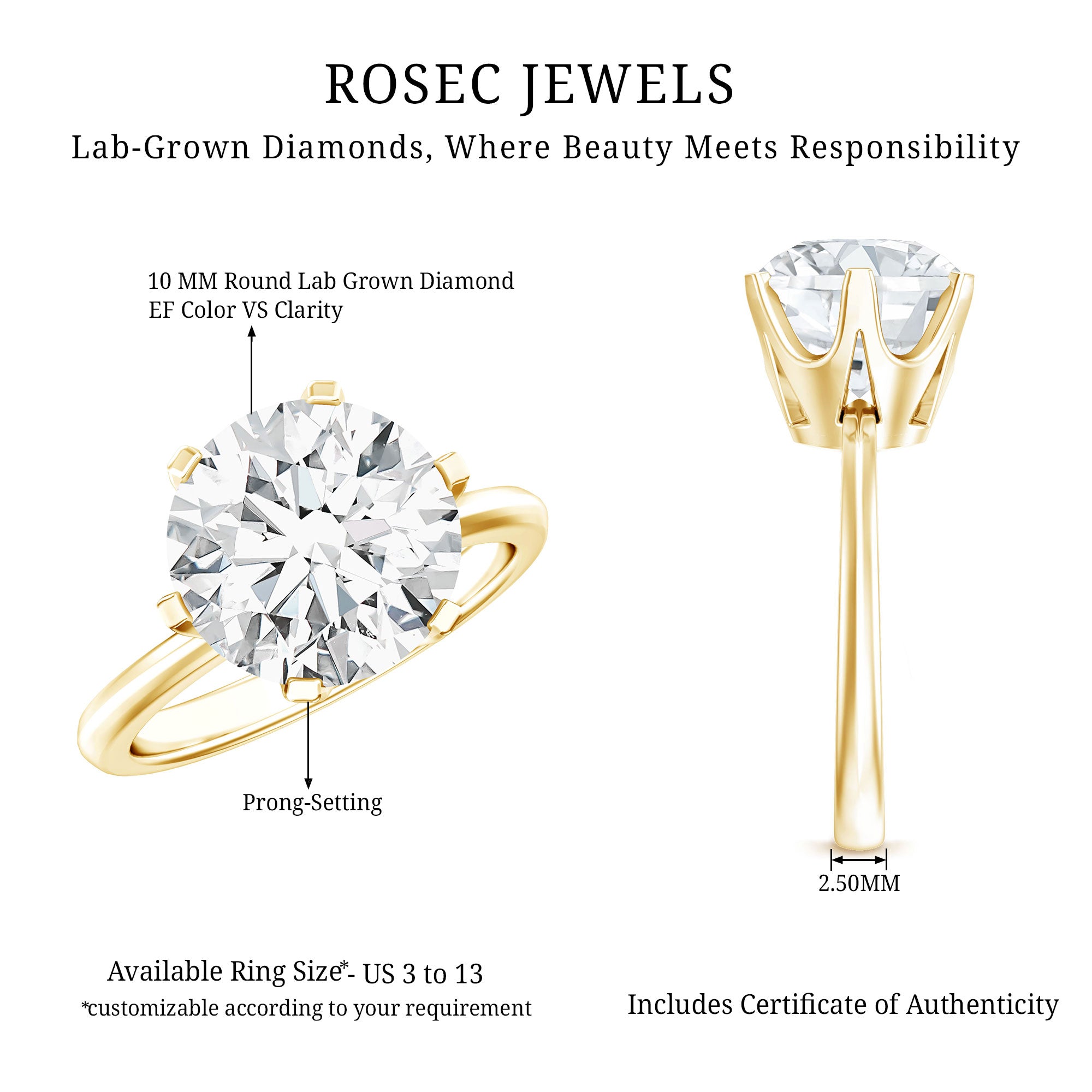 4 Carat Lab Created Diamond Solitaire Engagement Ring with IGI Certificate Lab - ( E-VS1 ) - Rosec Jewels