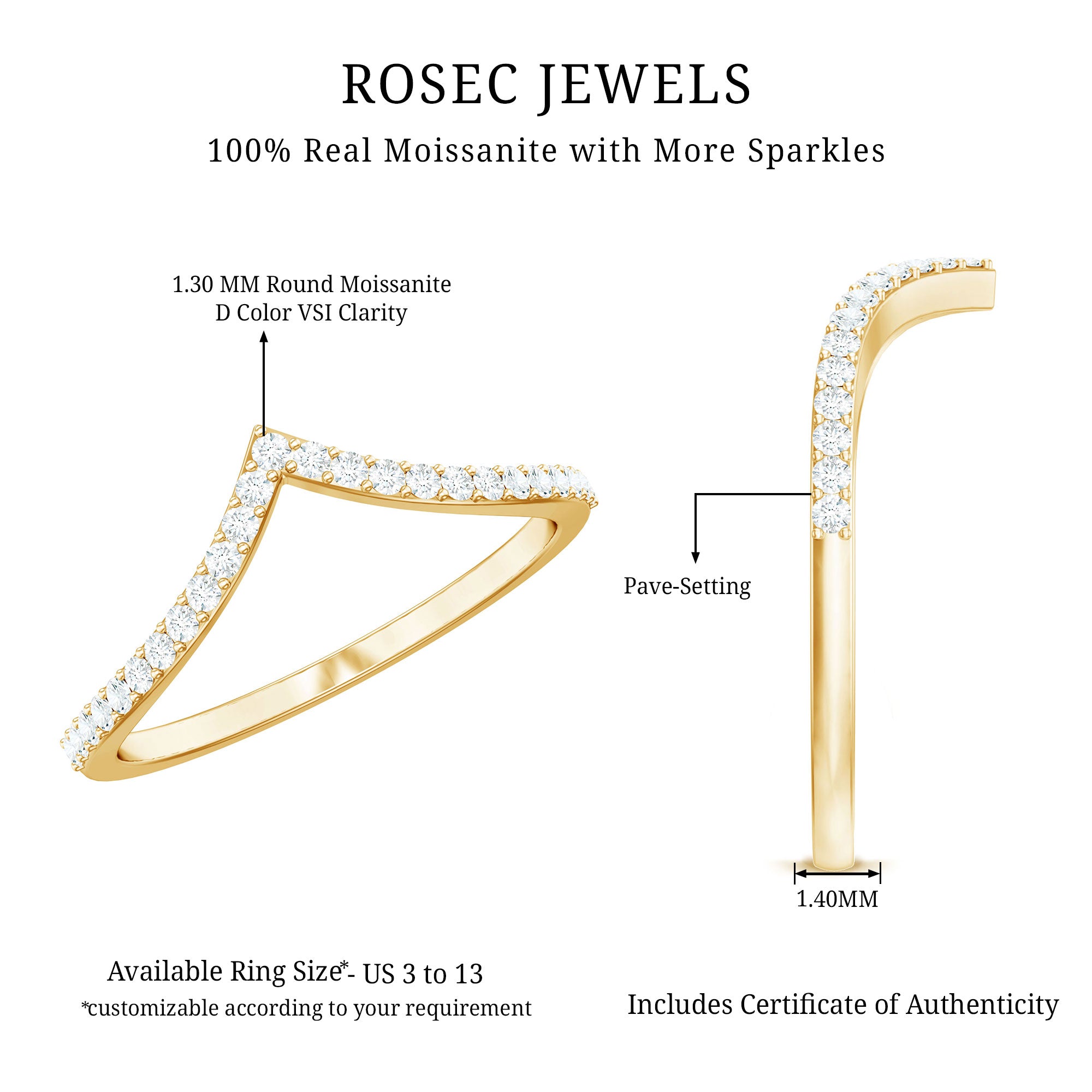 Lab Grown Diamond Chevron Stackable Ring Lab - ( EF-VS ) - Rosec Jewels
