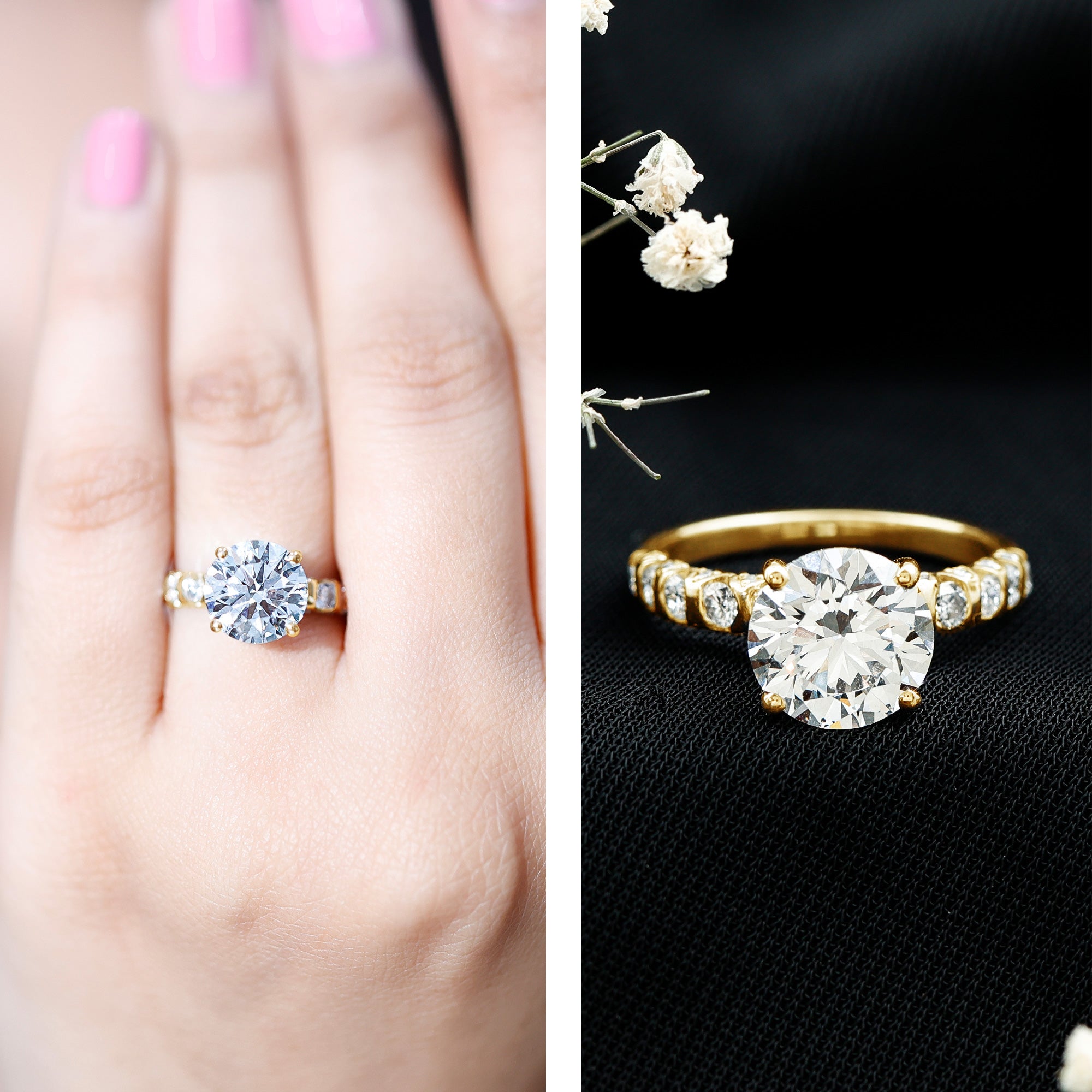 Round Cut 3 Carat Lab Grown Diamond Engagement Ring with IGI Certificate Lab - ( E-VS1 ) - Rosec Jewels