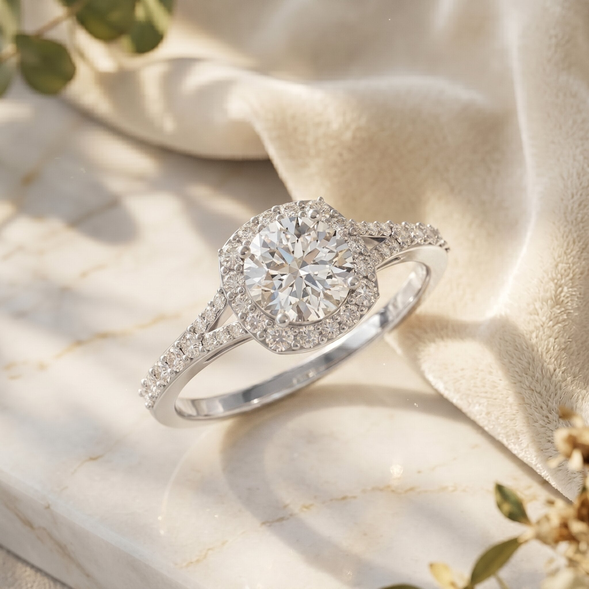 IGI Certified 1 Carat Lab Grown Diamond Halo Engagement Ring for Women Lab - ( E-VS1 ) - Rosec Jewels