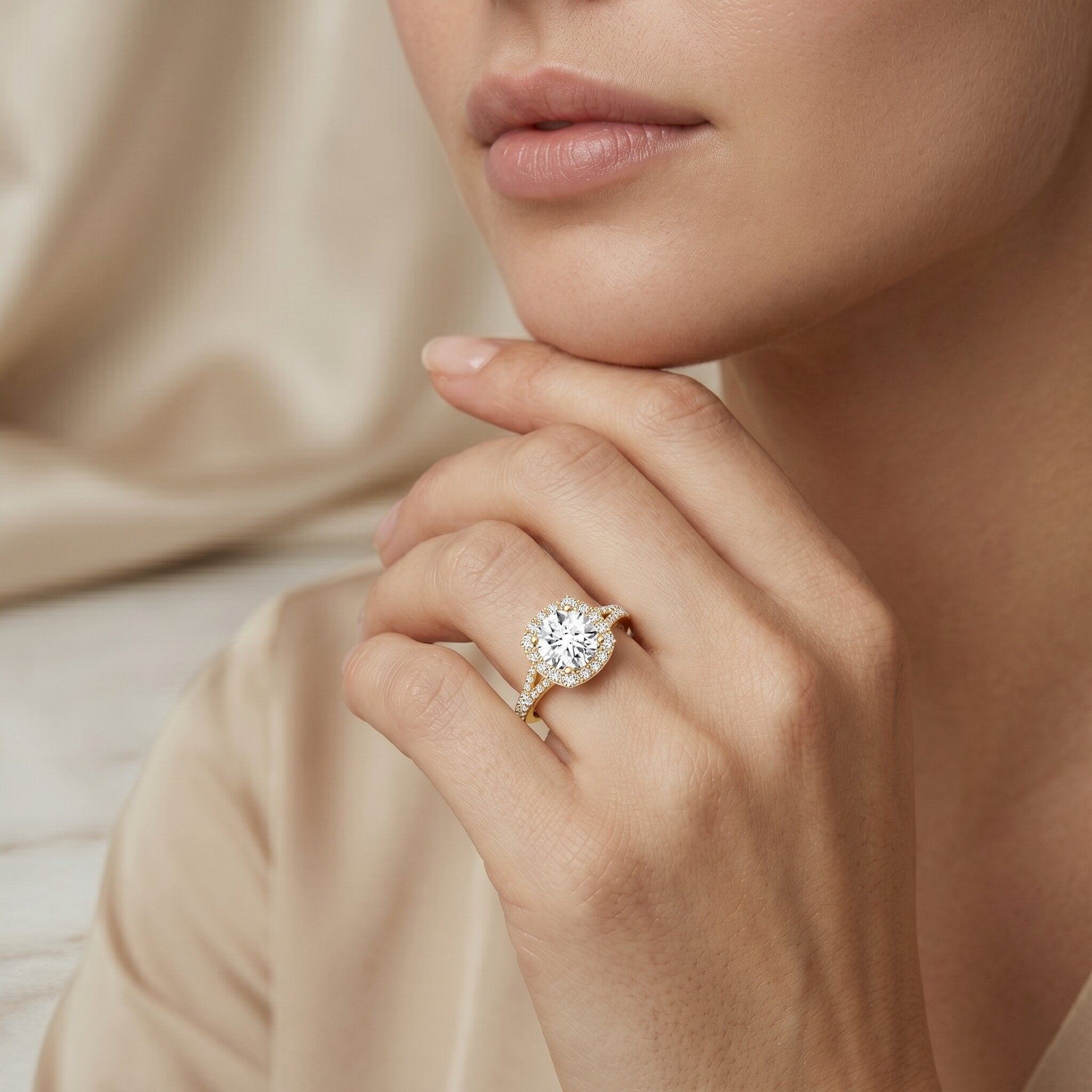 IGI Certified 1 Carat Lab Grown Diamond Halo Engagement Ring for Women Lab - ( E-VS1 ) - Rosec Jewels