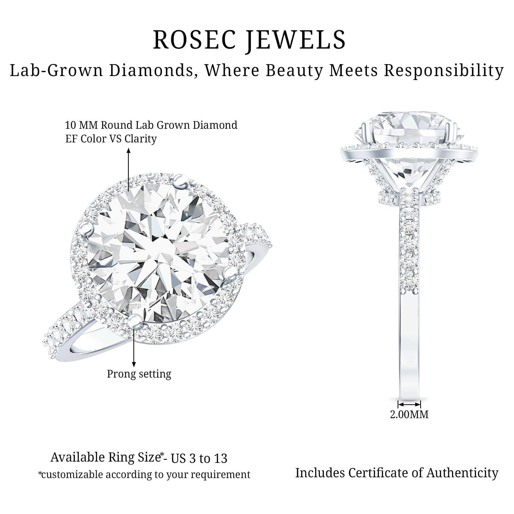4 Carat Lab Grown Diamond Cocktail Engagement Ring with IGI Certificate Lab - ( E-VS1 ) - Rosec Jewels