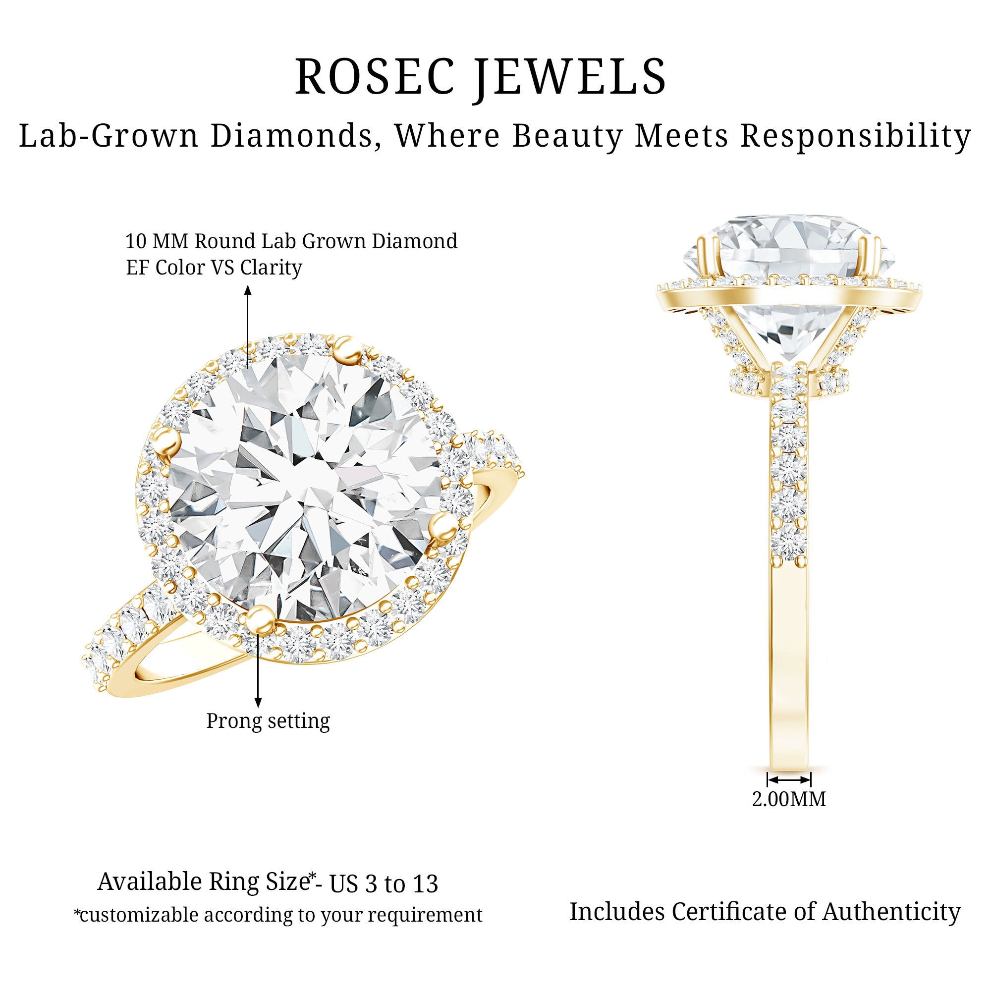 Rosec Jewels-4 Carat Lab Grown Diamond Cocktail Engagement Ring with IGI Certificate