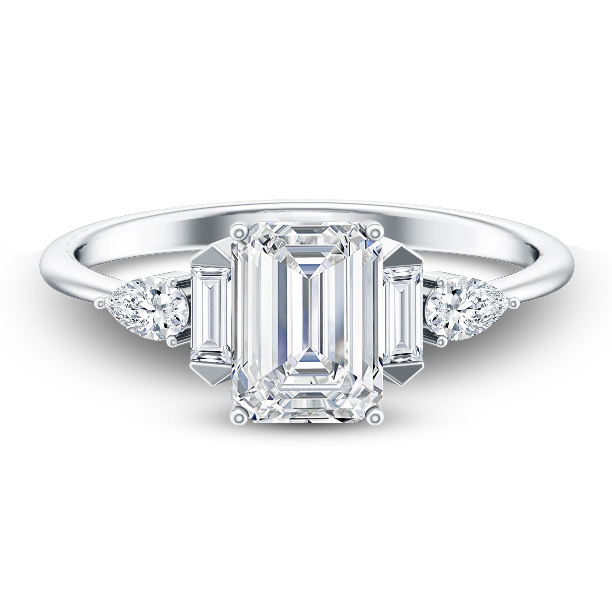 Art Deco Inspired Lab Grown Diamond Emerald Cut Engagement Ring Lab - ( EF-VS ) - Rosec Jewels