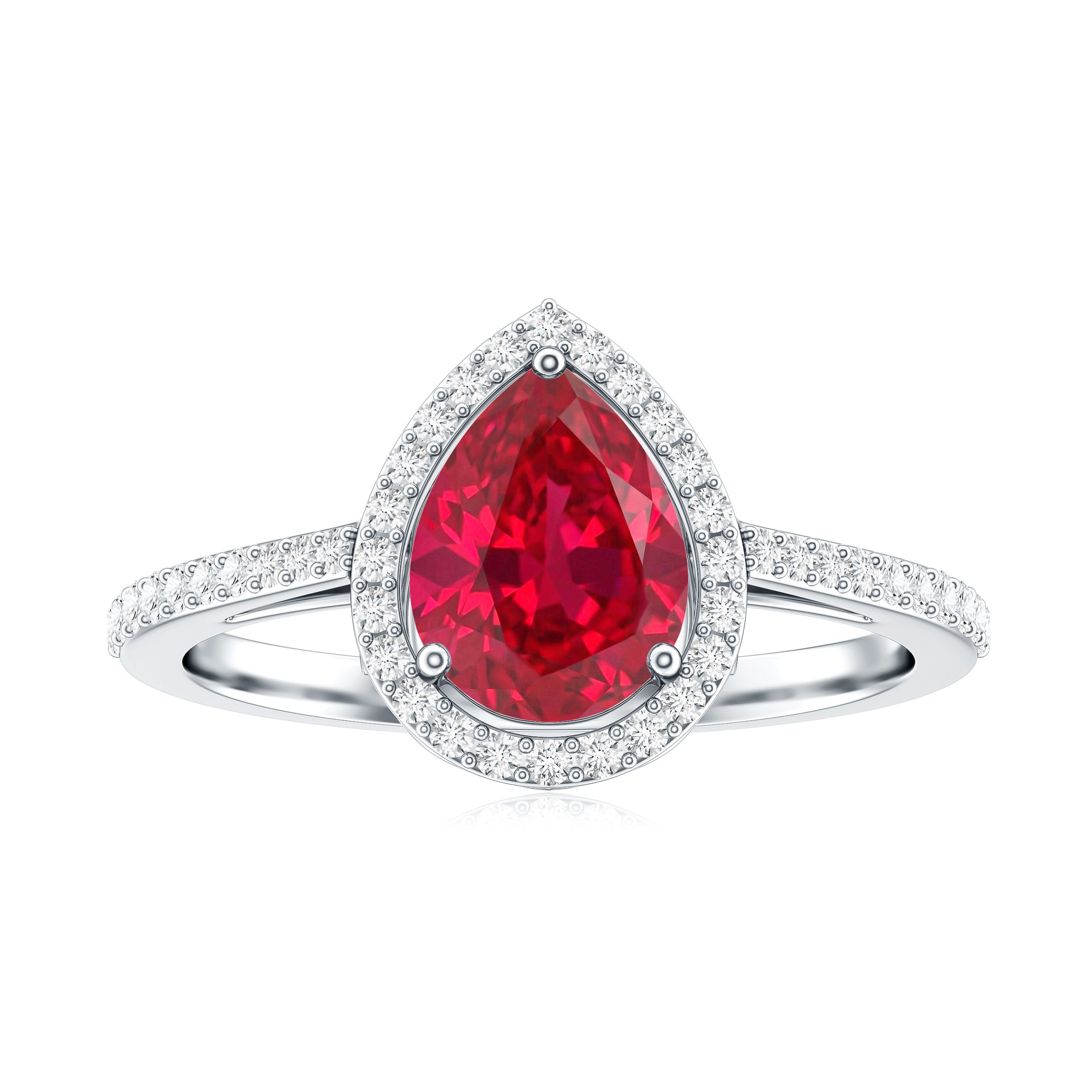 Pear Shape Lab Grown Ruby Teardrop Engagement Ring with Diamond Halo AAAA - Rosec Jewels