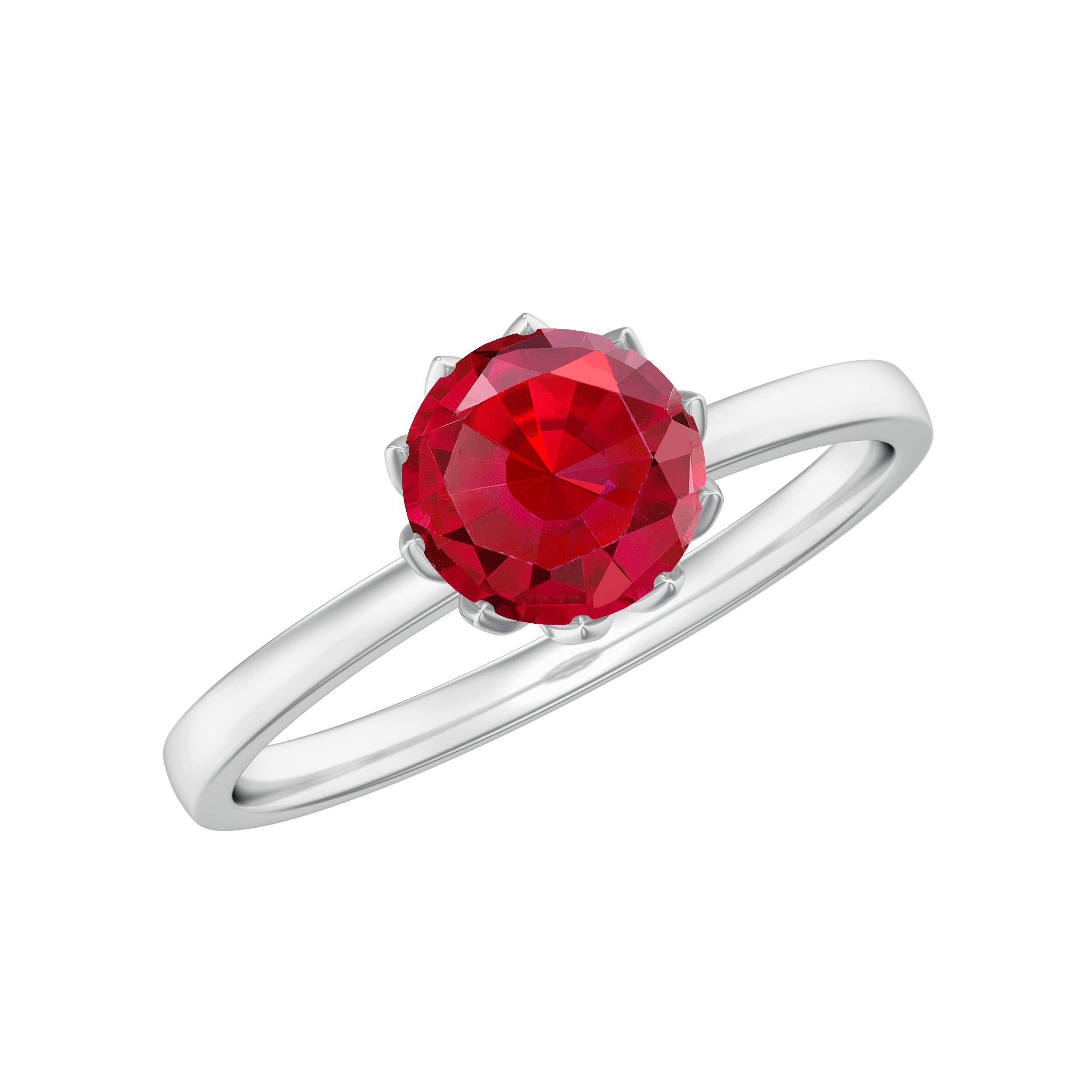 Round Lab-Created Ruby Solitaire Ring in Lotus Basket Setting