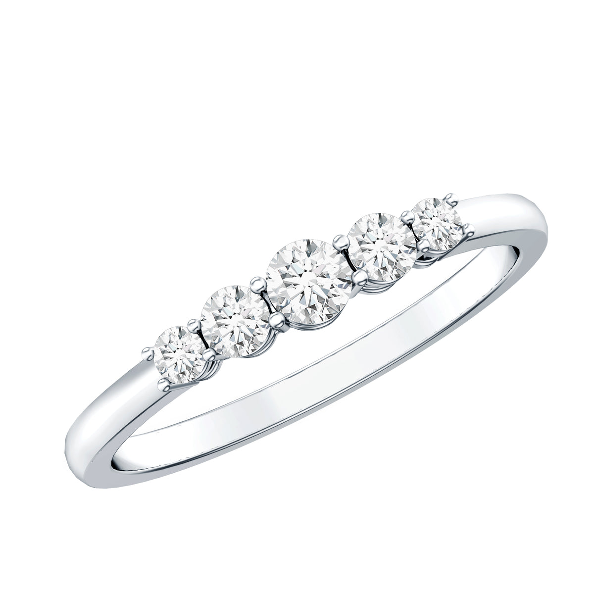 Round Cut Moissanite Five Stone Promise Ring D-VS1 - Rosec Jewels