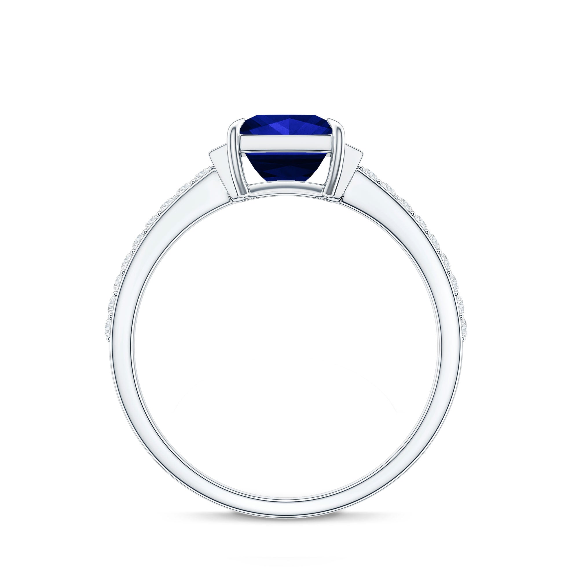 Certified 1 Carat Lab Grown Blue Sapphire Princess Cut Engagement Ring with Diamond AAAA - Rosec Jewels