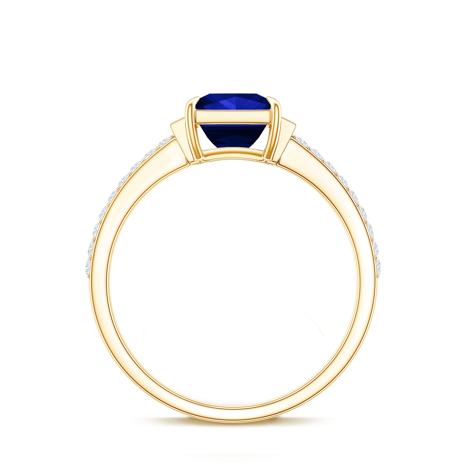 Certified 1 Carat Lab Grown Blue Sapphire Princess Cut Engagement Ring with Diamond AAAA - Rosec Jewels