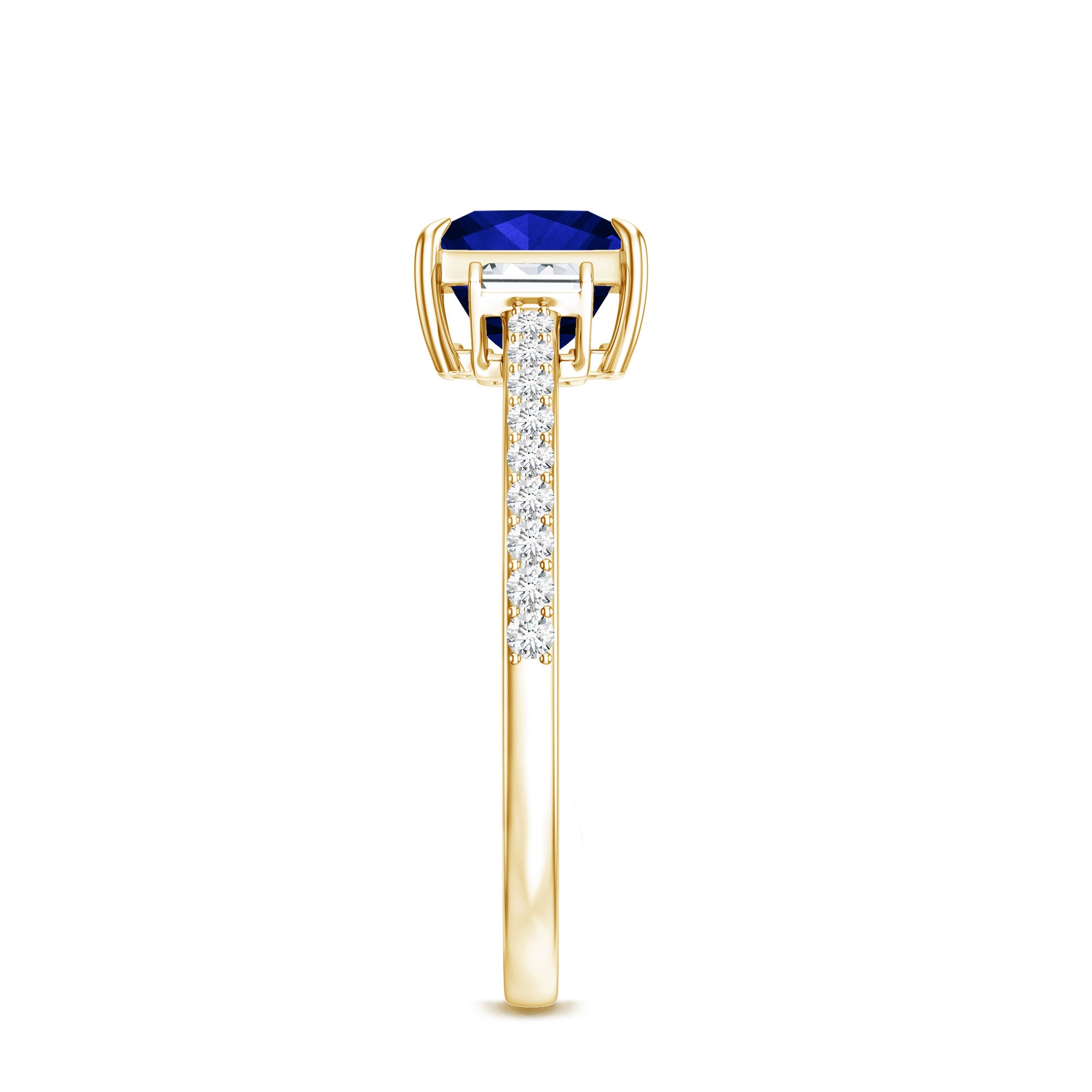 Certified 1 Carat Lab Grown Blue Sapphire Princess Cut Engagement Ring with Diamond AAAA - Rosec Jewels