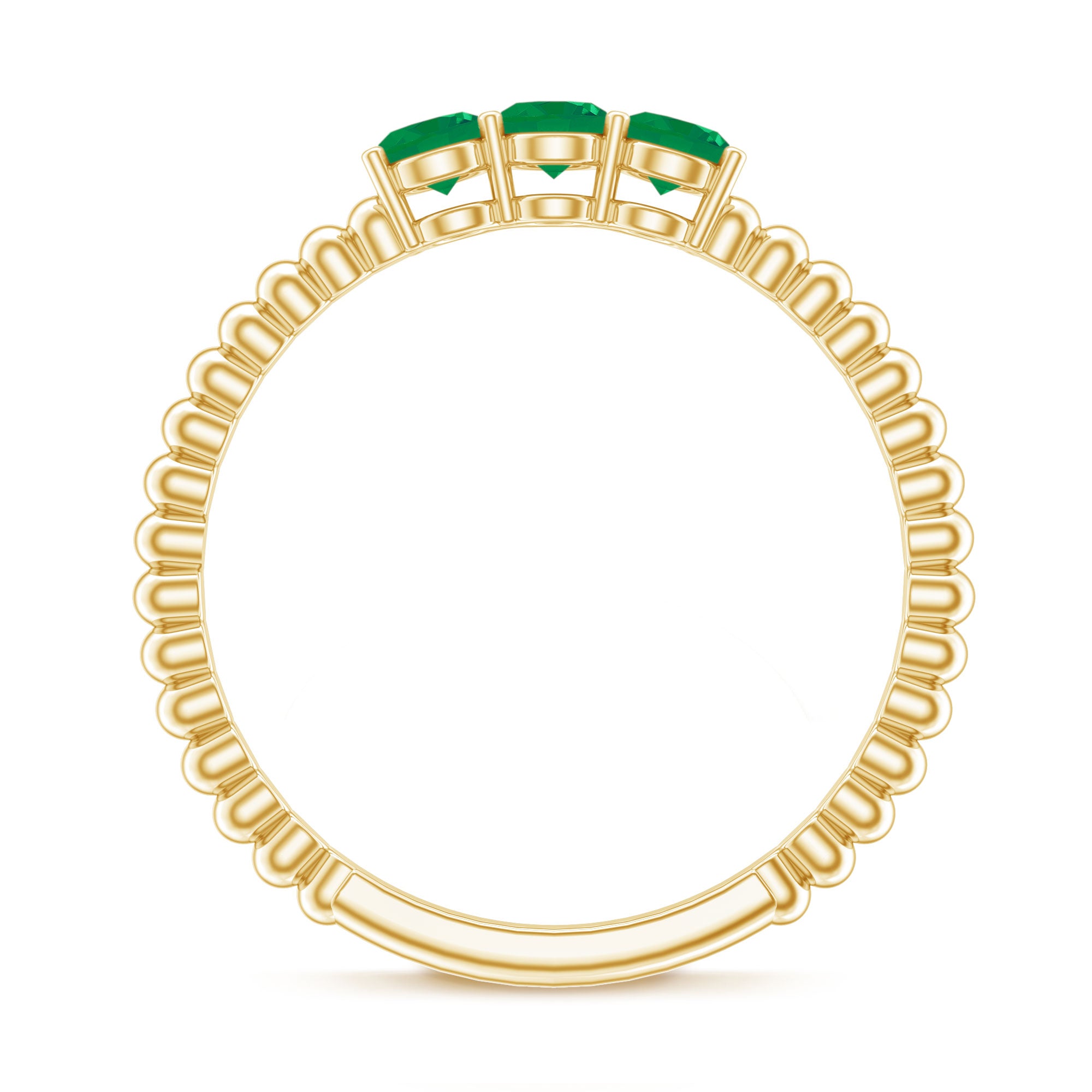 Certified Real Emerald 3 Stone Promise Ring with Beaded Detailing AAA - Rosec Jewels