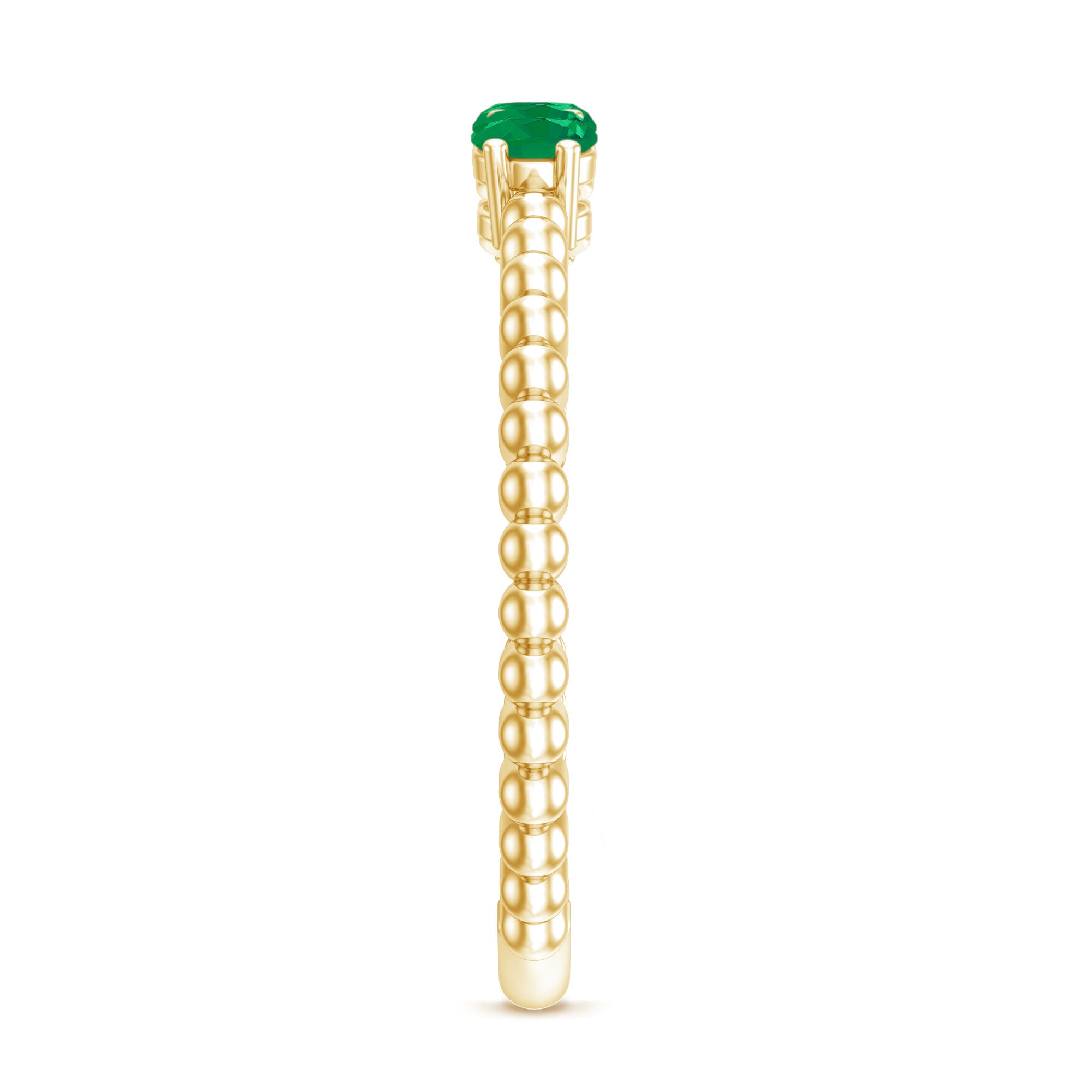 Certified Real Emerald 3 Stone Promise Ring with Beaded Detailing AAA - Rosec Jewels