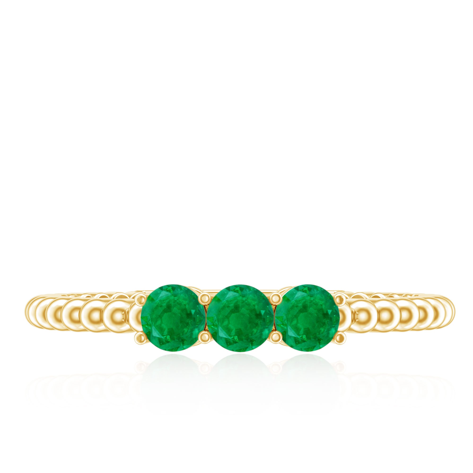 Certified Real Emerald 3 Stone Promise Ring with Beaded Detailing AAA - Rosec Jewels