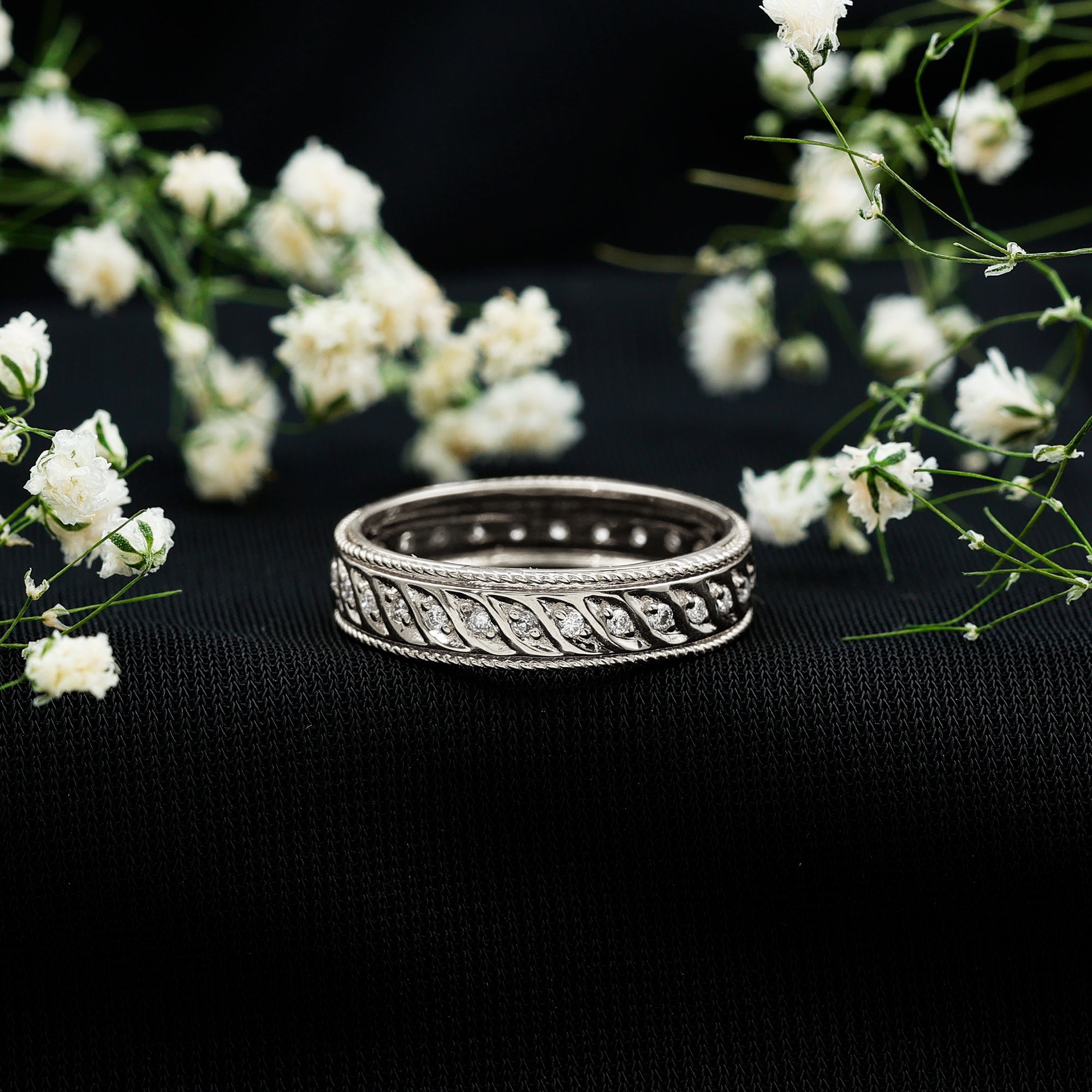 Diamond Twisted Rope Wedding Band Ring Natural - ( HI-SI ) - Rosec Jewels