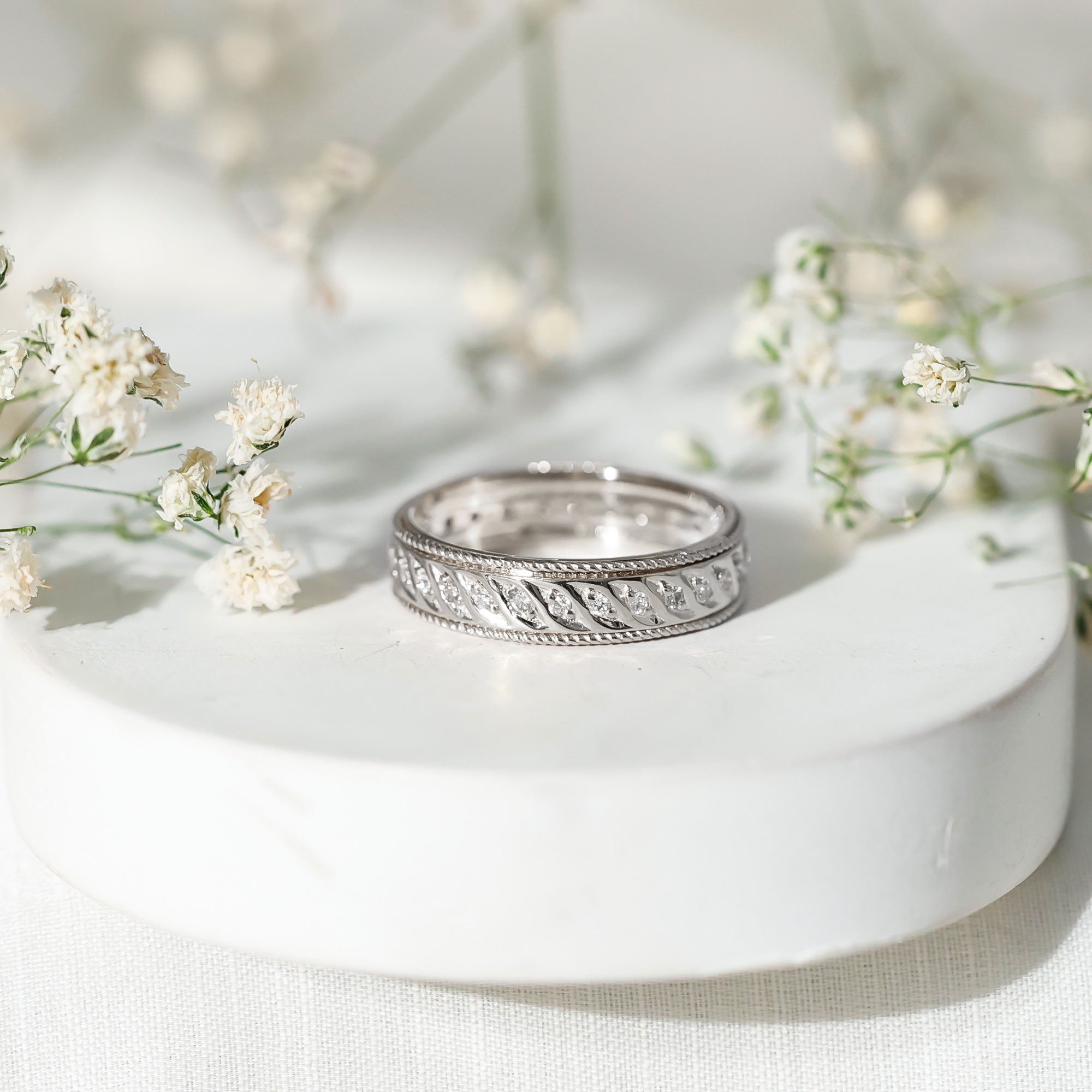 Diamond Twisted Rope Wedding Band Ring Natural - ( HI-SI ) - Rosec Jewels