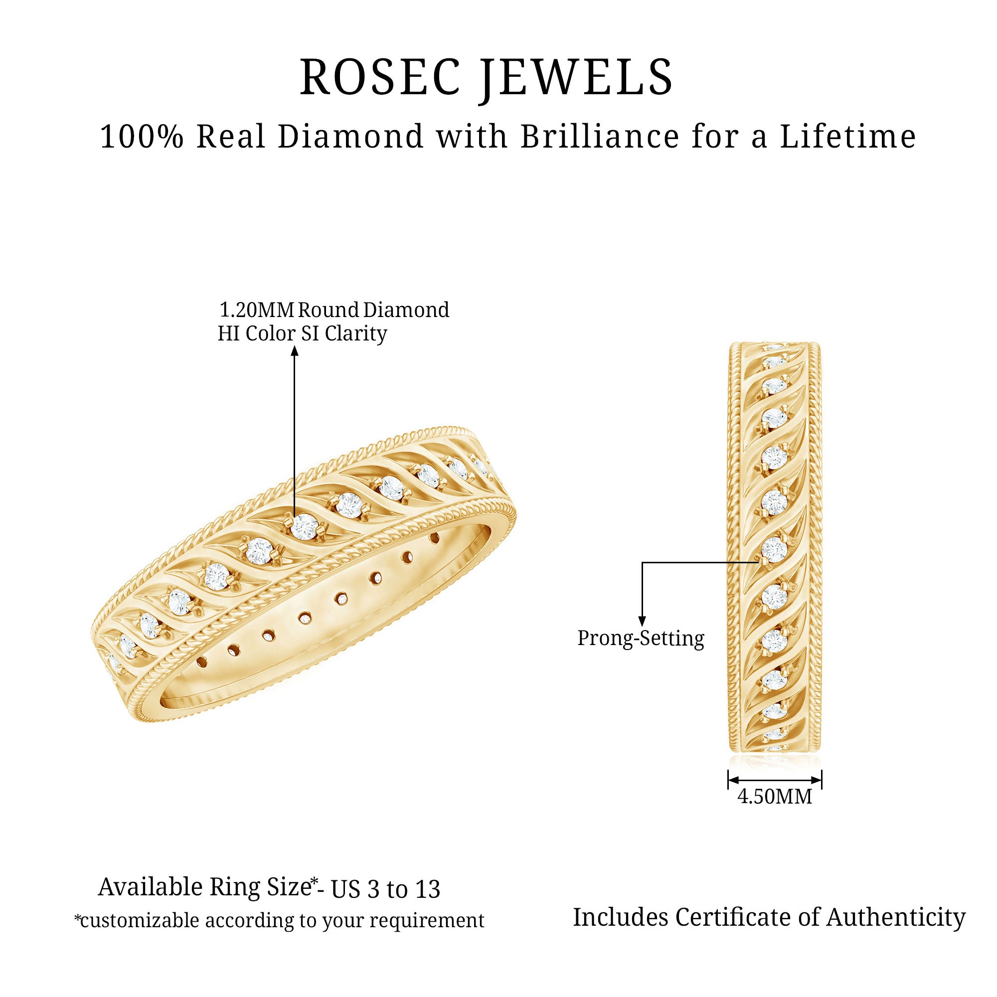 Diamond Twisted Rope Wedding Band Ring Natural - ( HI-SI ) - Rosec Jewels