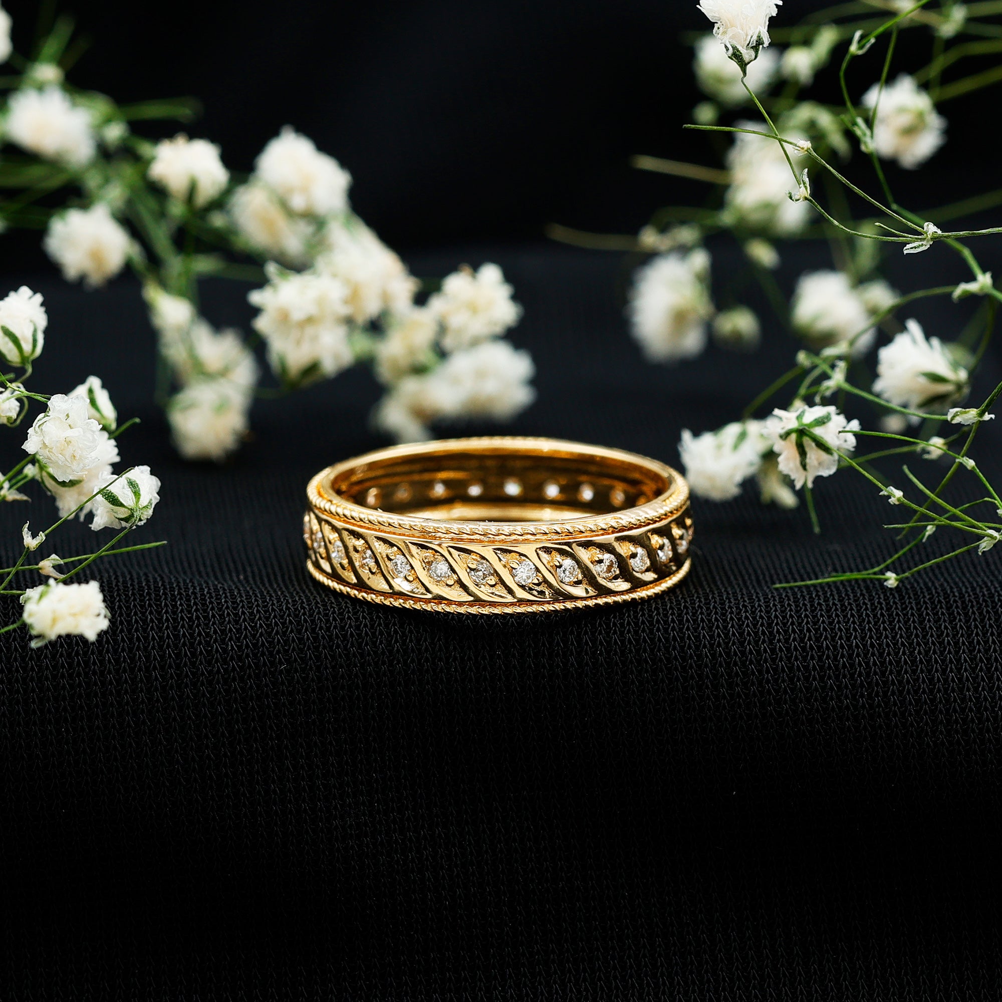 Diamond Twisted Rope Wedding Band Ring Natural - ( HI-SI ) - Rosec Jewels