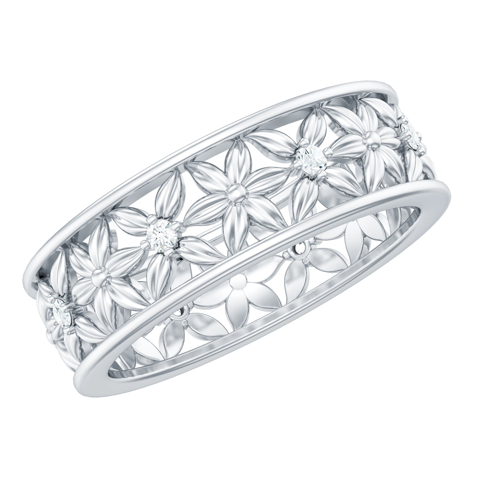 Real Diamond Flower Wedding Band for Women