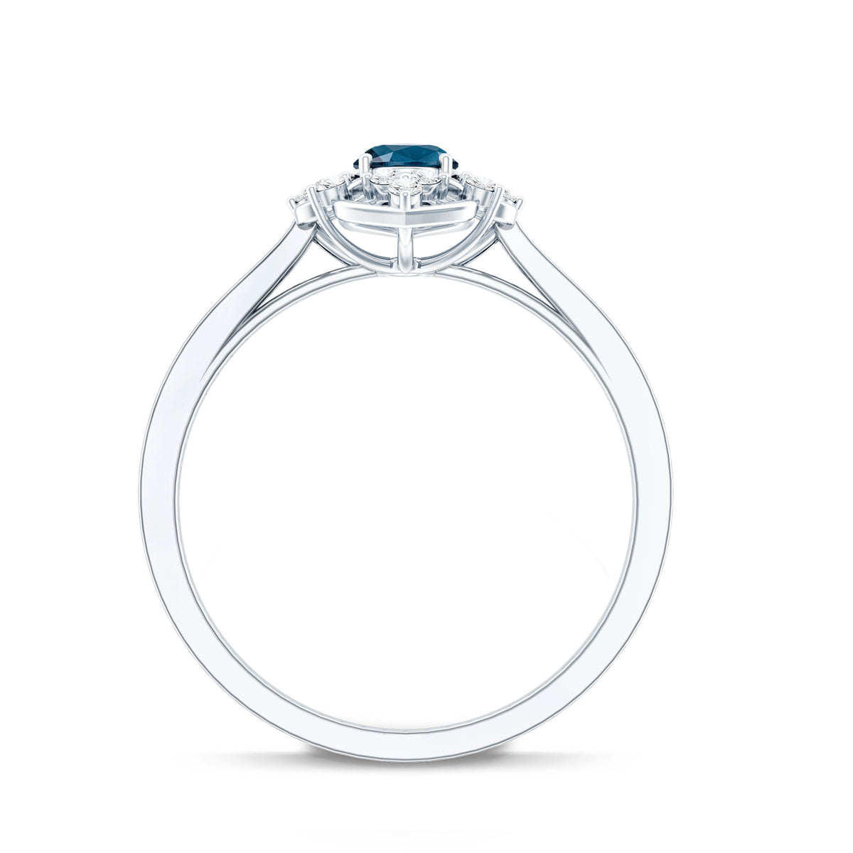 0.4 Carat Oval Cut London Blue Topaz Vintage Engagement Ring with Diamond AAA - Rosec Jewels
