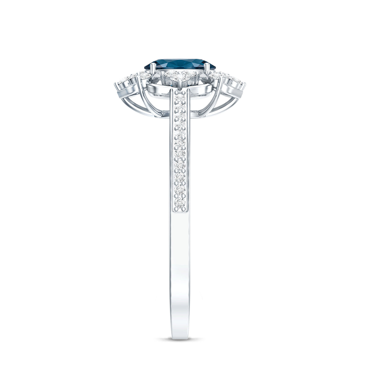 0.4 Carat Oval Cut London Blue Topaz Vintage Engagement Ring with Diamond AAA - Rosec Jewels