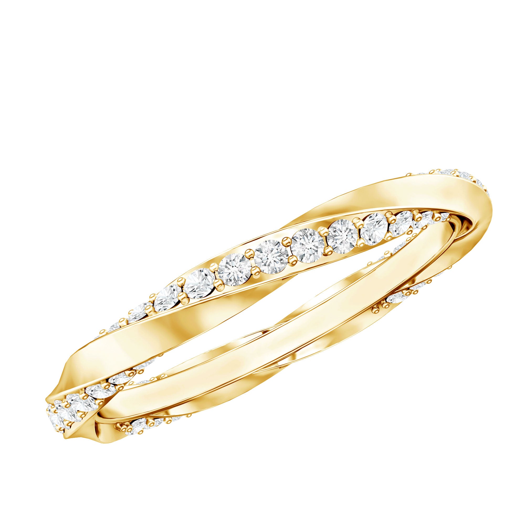 Pave Set Diamond Wedding Ring with Twisted Details Natural - ( HI-SI ) - Rosec Jewels