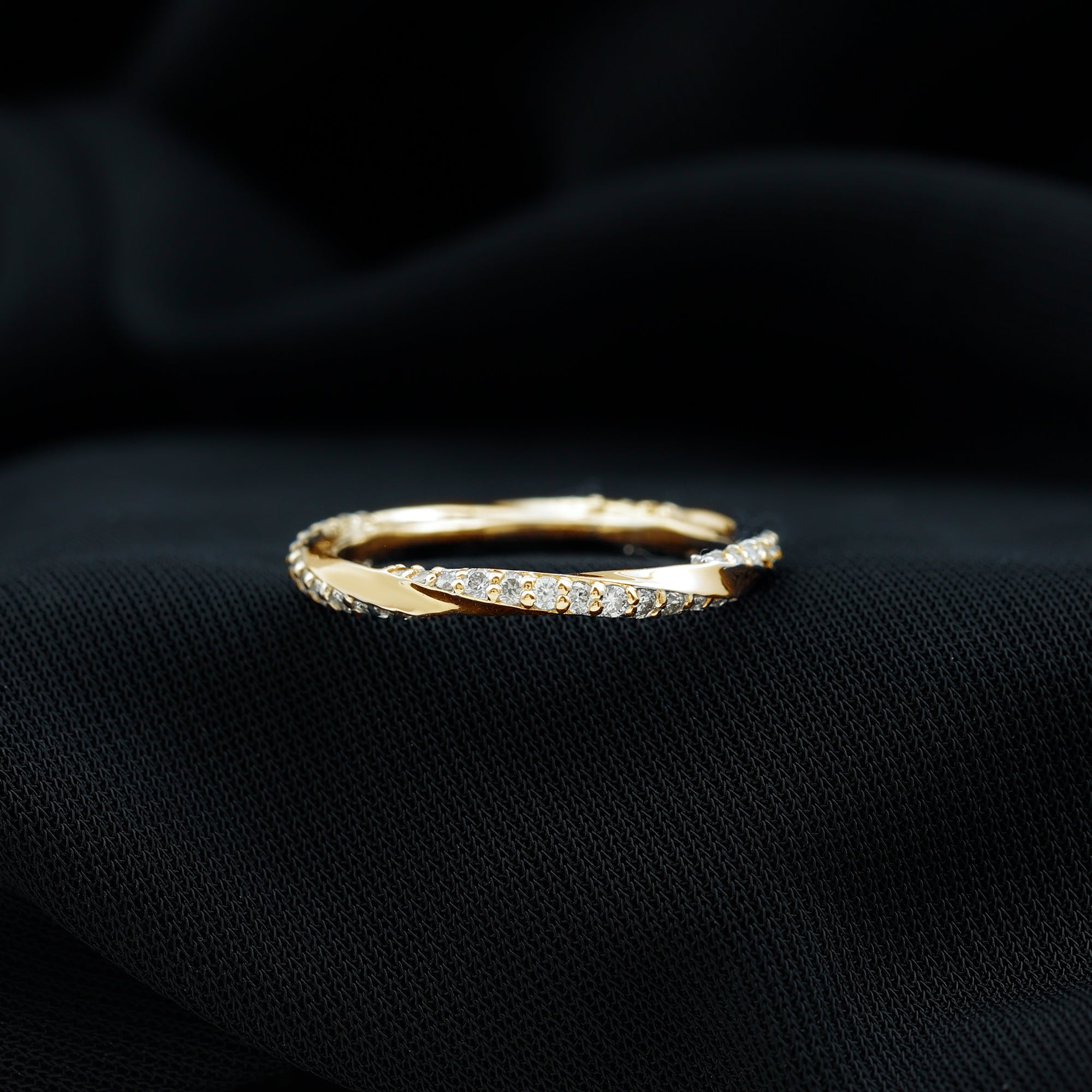 Pave Set Diamond Wedding Ring with Twisted Details Natural - ( HI-SI ) - Rosec Jewels