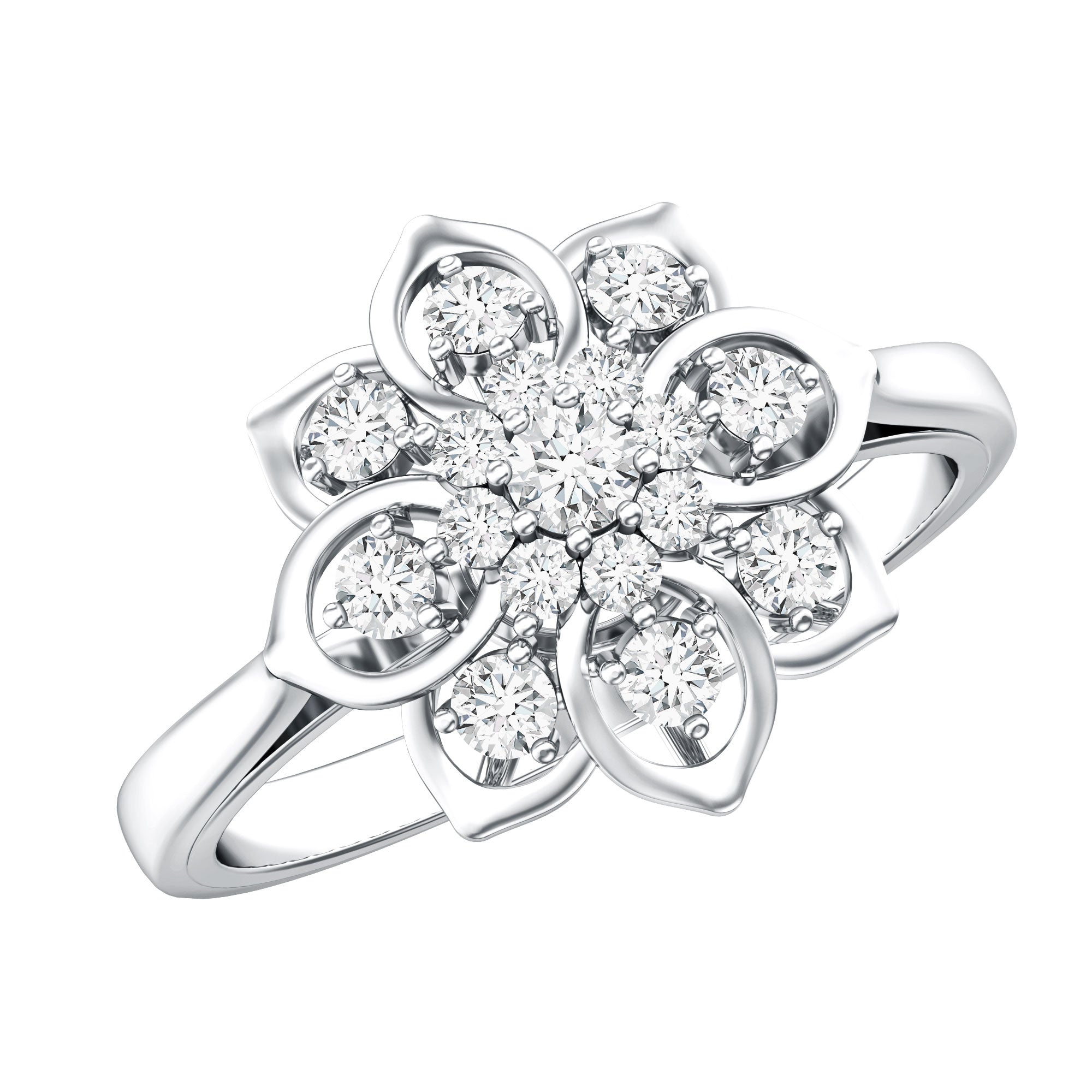 Certified Natural Diamond Flower Engagement Ring Natural - ( HI-SI ) - Rosec Jewels