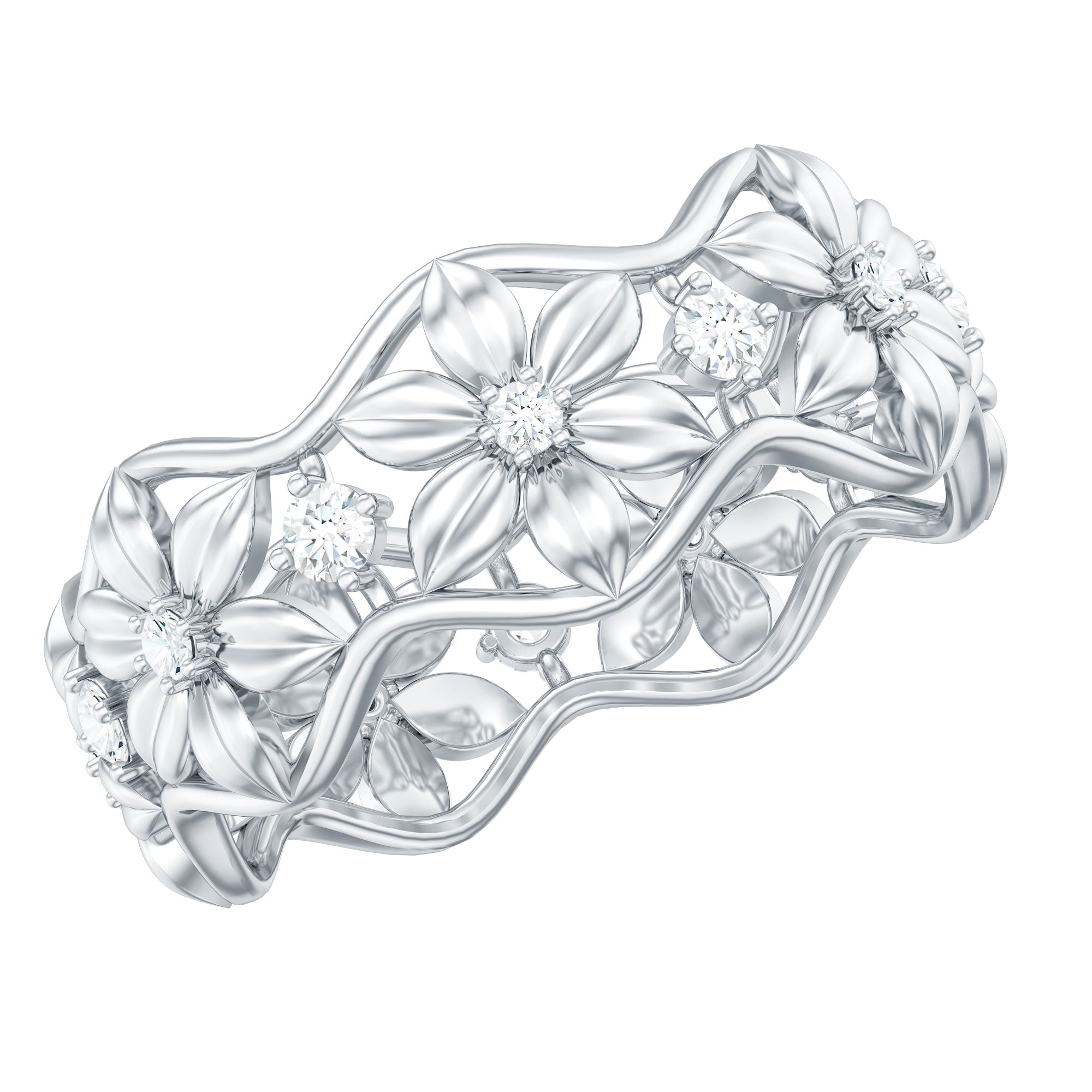 Natural Diamond Flower Wedding Band Ring With Certificate Natural - ( HI-SI ) - Rosec Jewels